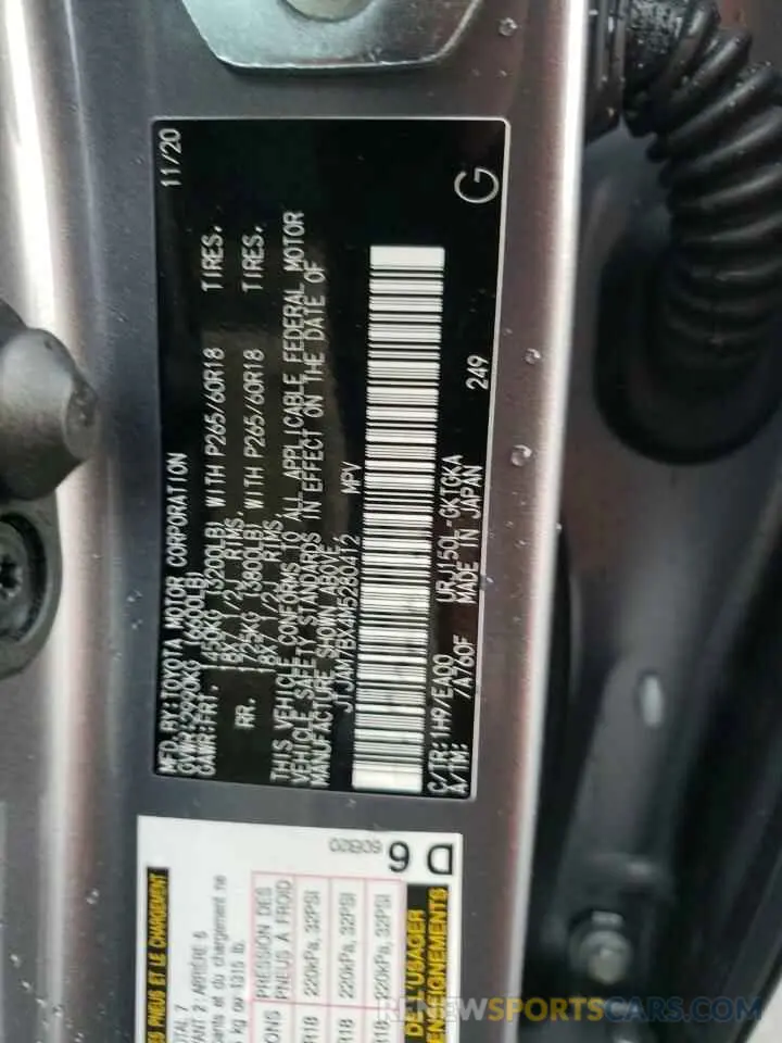 10 fotografías del automóvil dañado JTJAM7BX4M5280412 LEXUS GX 2021