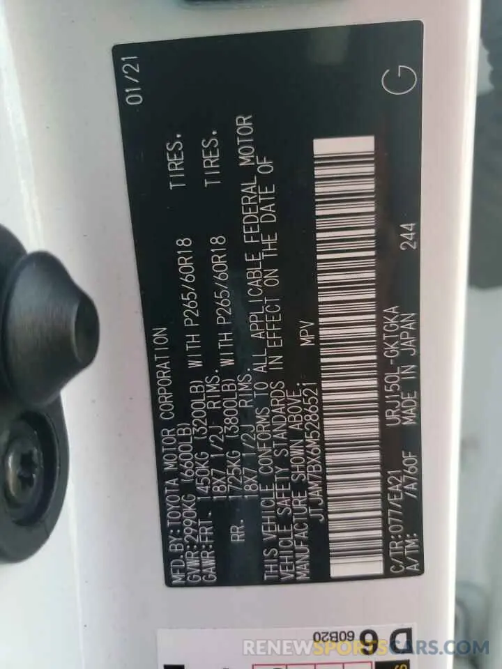 10 fotografías del automóvil dañado JTJAM7BX6M5286521 LEXUS GX 2021