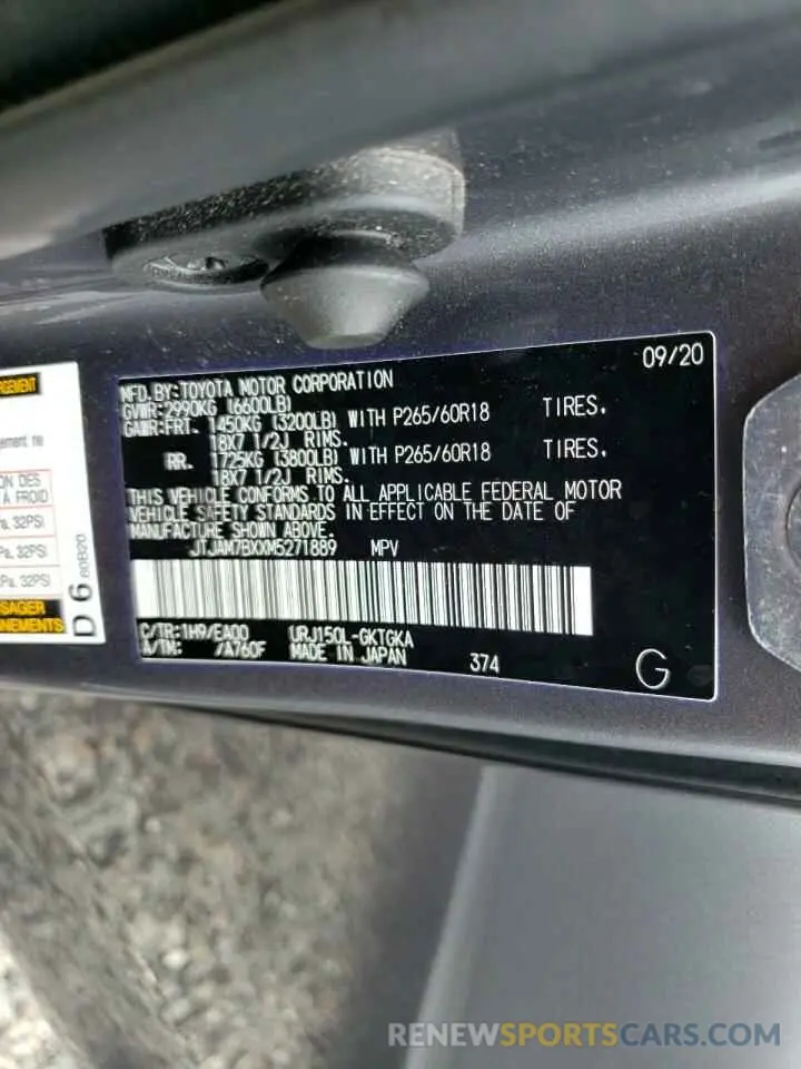 10 fotografías del automóvil dañado JTJAM7BXXM5271889 LEXUS GX 2021