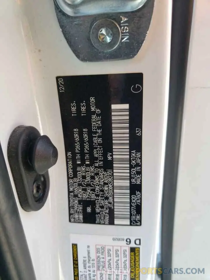 10 fotografías del automóvil dañado JTJAM7BXXM5282701 LEXUS GX 2021