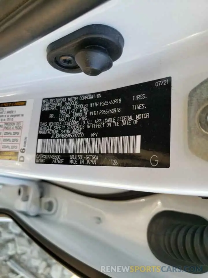 10 fotografías del automóvil dañado JTJBM7BX5M5302700 LEXUS GX 2021