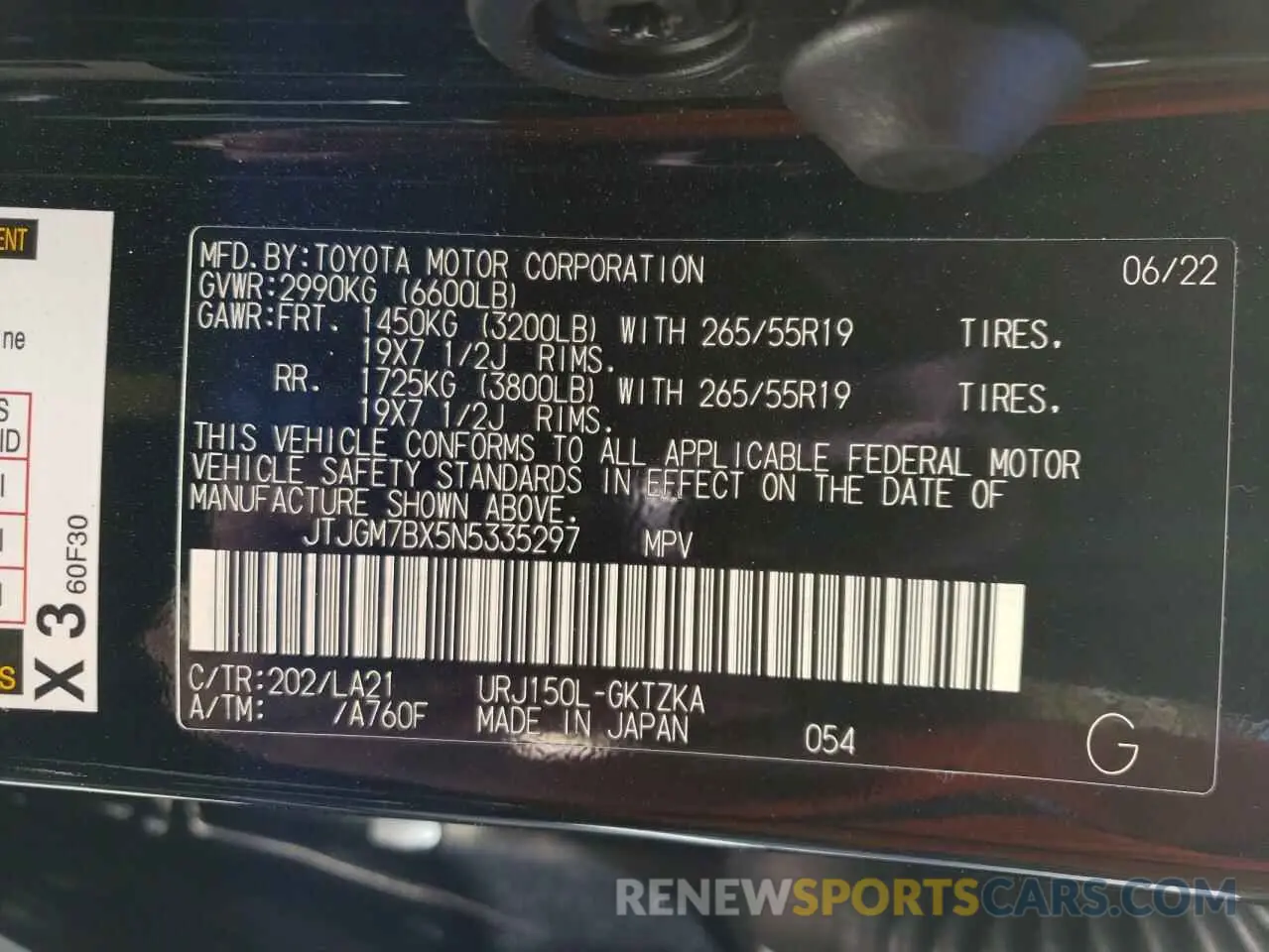 10 fotografías del automóvil dañado JTJGM7BX5N5335297 LEXUS GX 2022