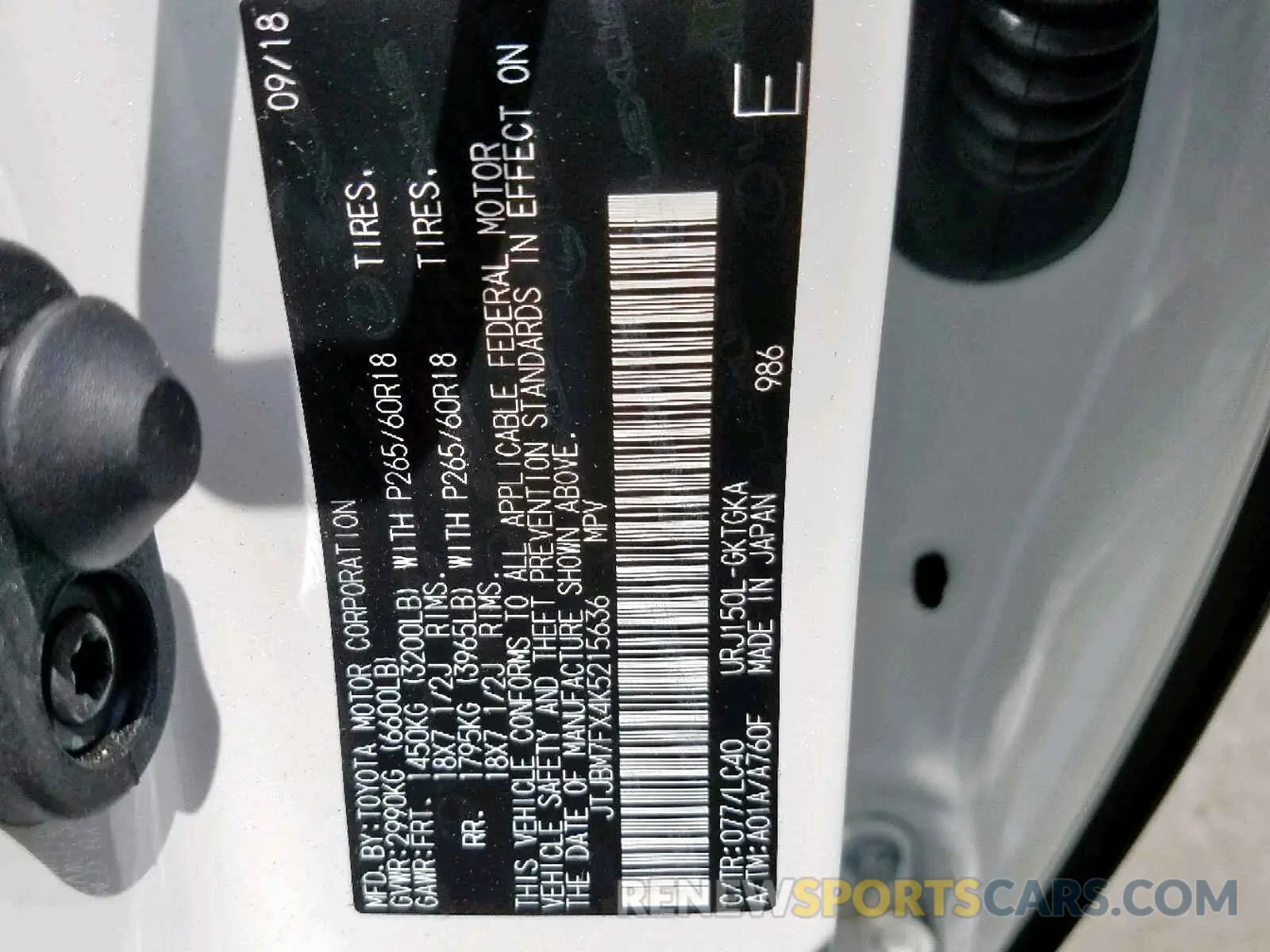 10 fotografías del automóvil dañado JTJBM7FX4K5215636 LEXUS GX 460 2019