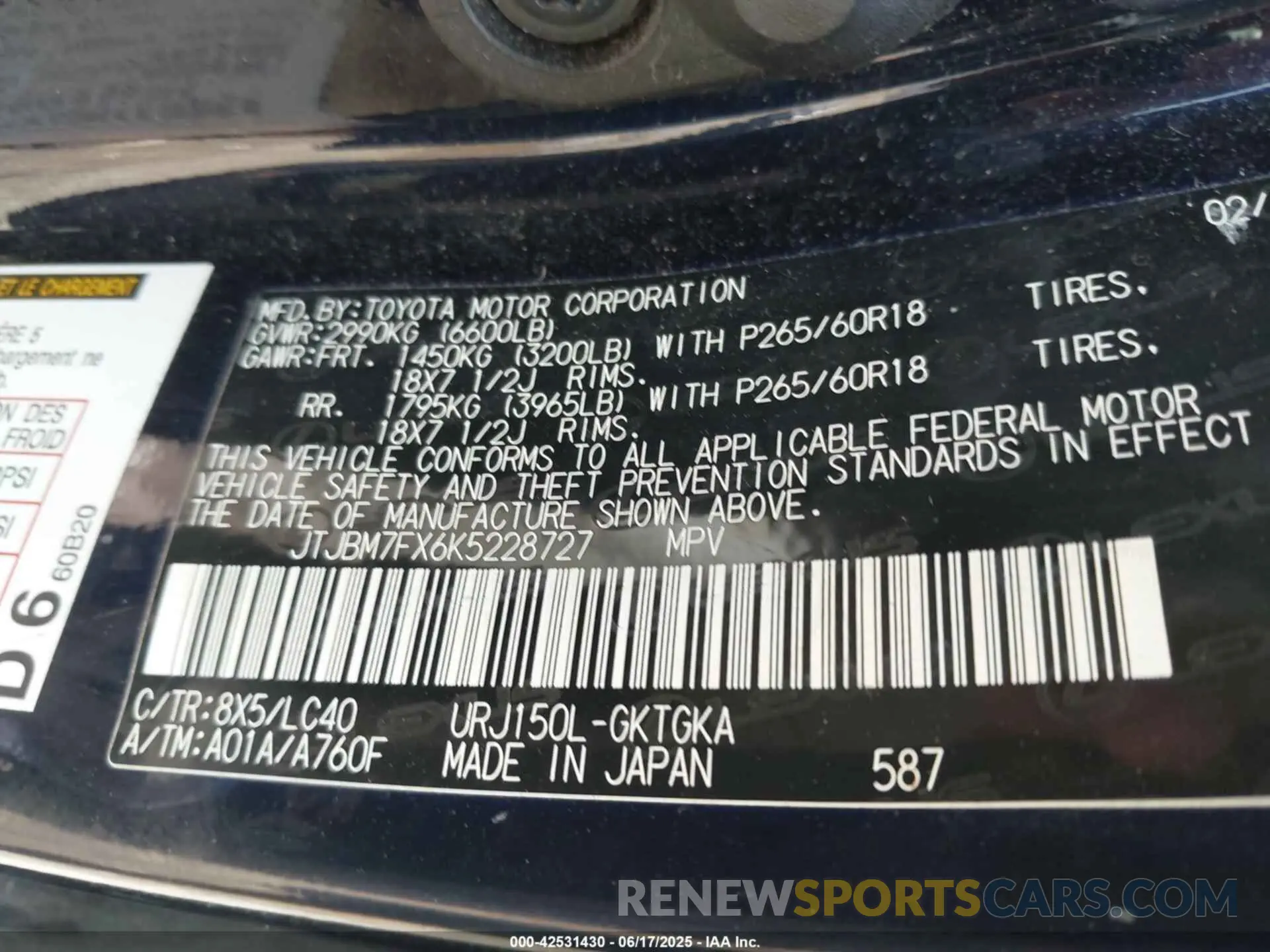 9 fotografías del automóvil dañado JTJBM7FX6K5228727 LEXUS GX 460 2019