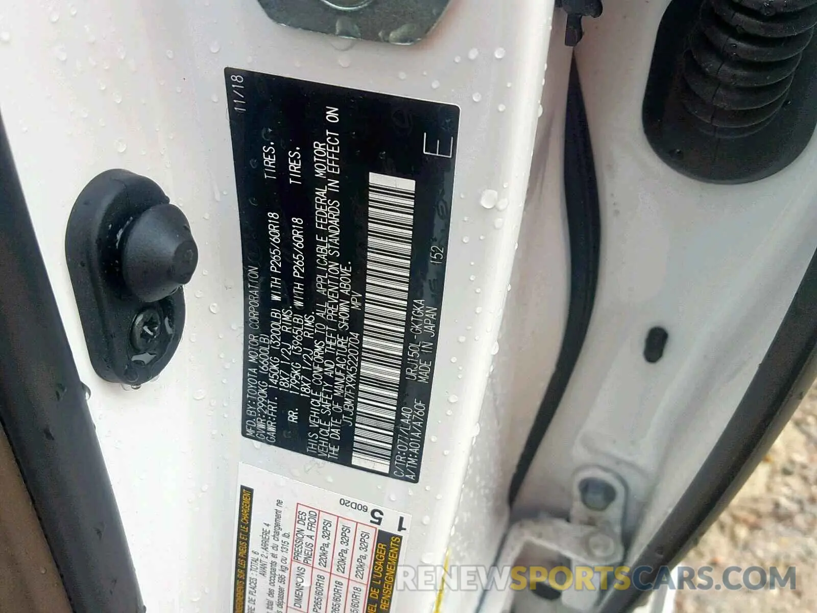 10 fotografías del automóvil dañado JTJBM7FX9K5220704 LEXUS GX 460 2019