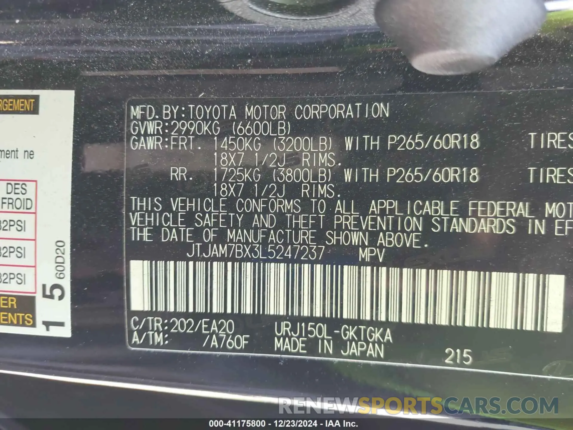 9 fotografías del automóvil dañado JTJAM7BX3L5247237 LEXUS GX 460 2020
