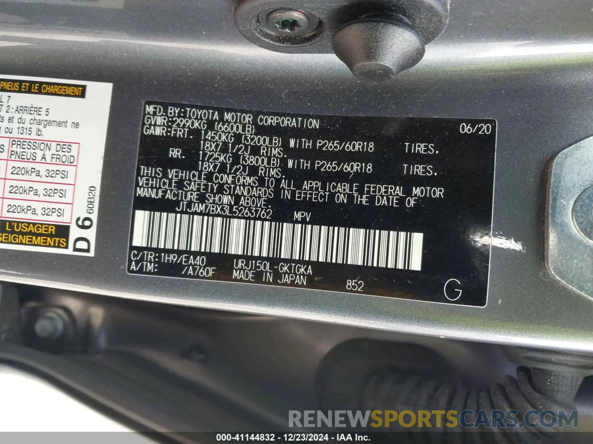 9 fotografías del automóvil dañado JTJAM7BX3L5263762 LEXUS GX 460 2020
