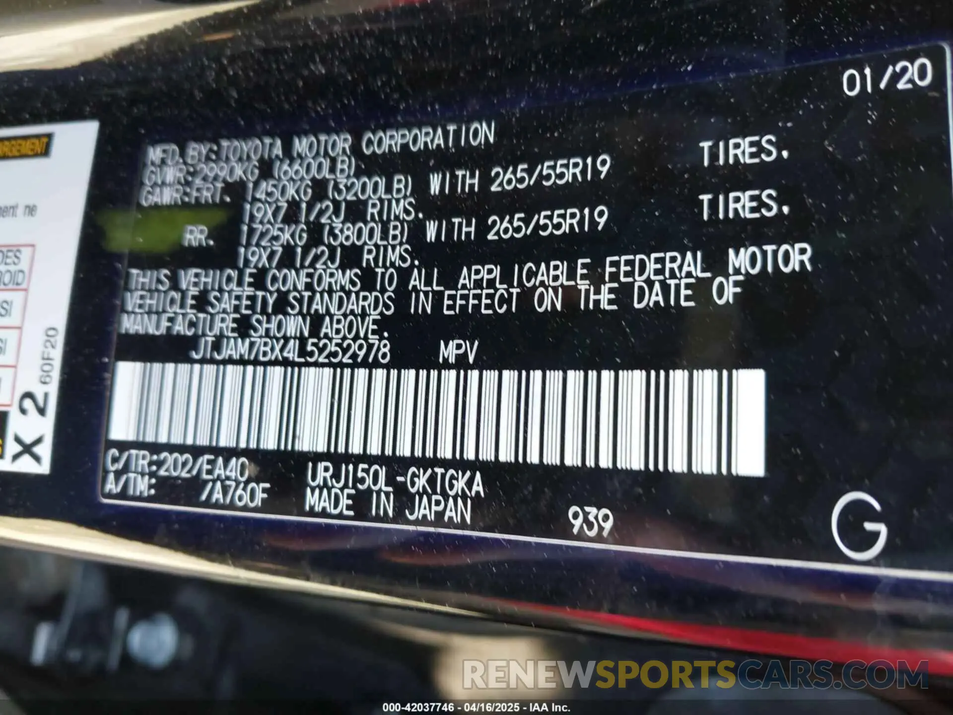 9 fotografías del automóvil dañado JTJAM7BX4L5252978 LEXUS GX 460 2020