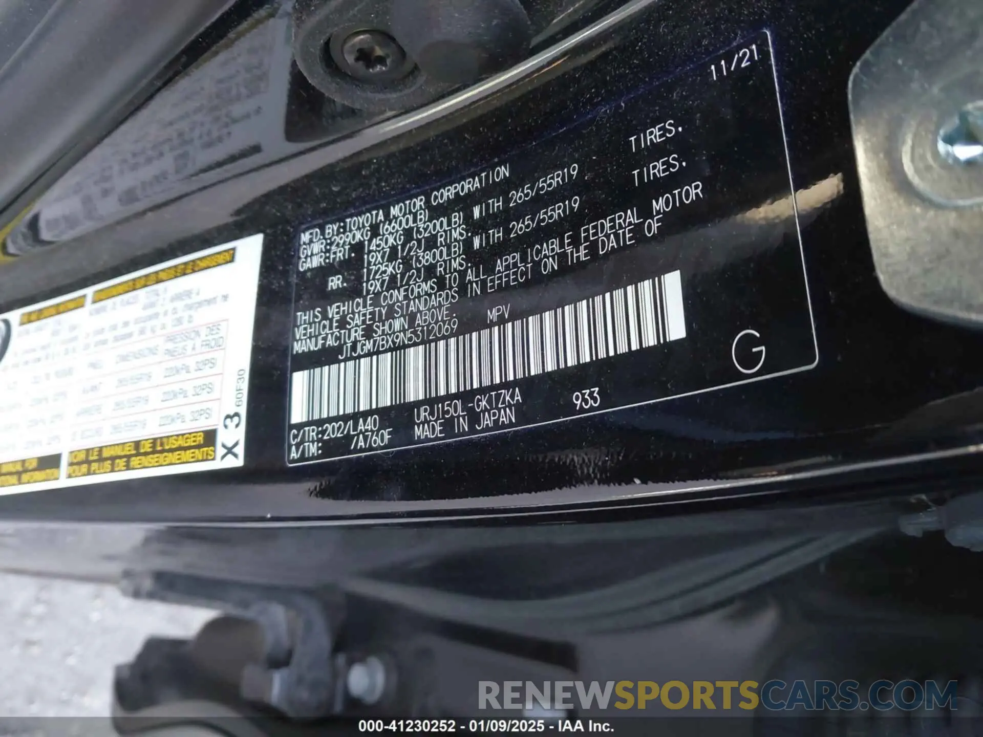 9 fotografías del automóvil dañado JTJGM7BX9N5312069 LEXUS GX 460 2022