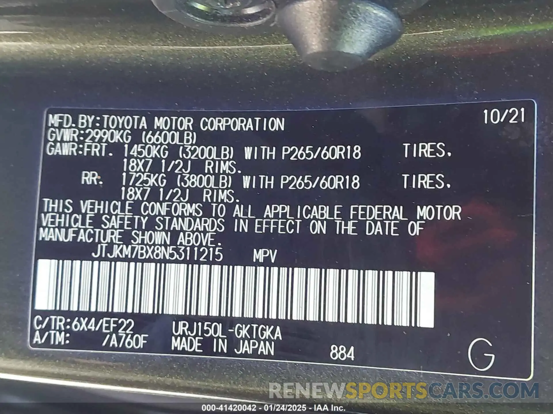 9 fotografías del automóvil dañado JTJKM7BX8N5311215 LEXUS GX 460 2022