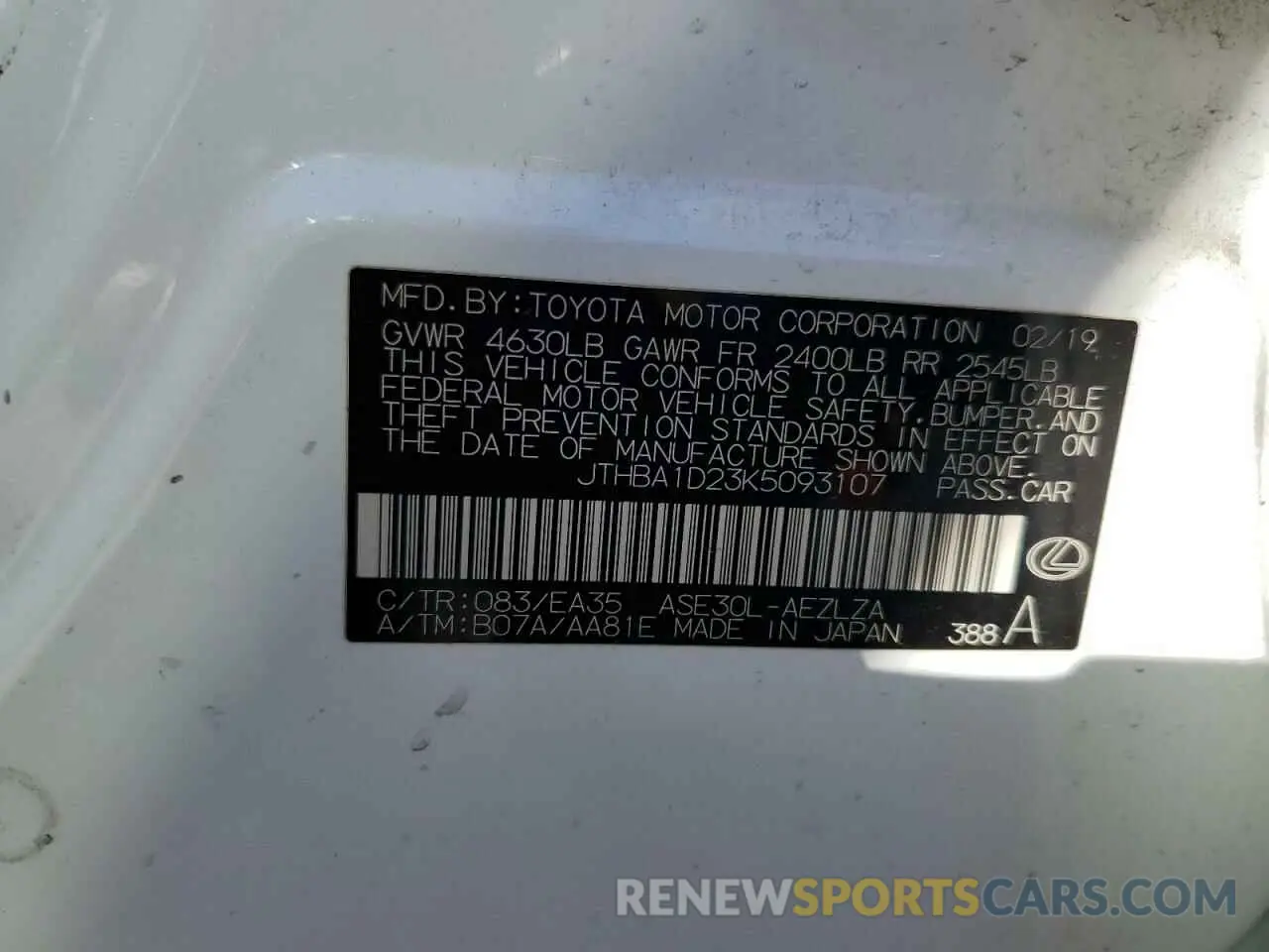 13 fotografías del automóvil dañado JTHBA1D23K5093107 LEXUS IS 2019
