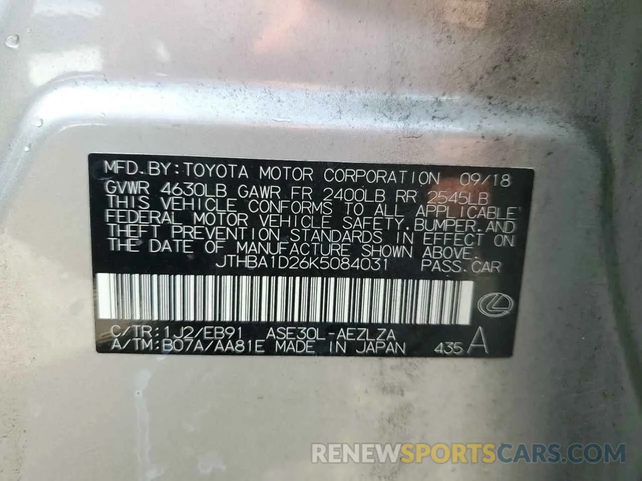 12 fotografías del automóvil dañado JTHBA1D26K5084031 LEXUS IS 2019