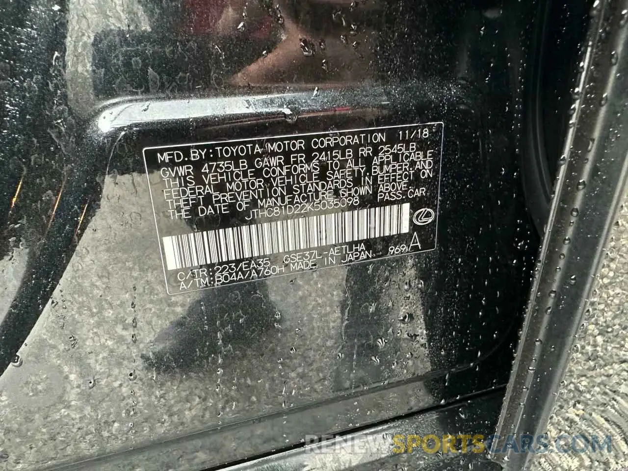 10 fotografías del automóvil dañado JTHC81D22K5035098 LEXUS IS 2019