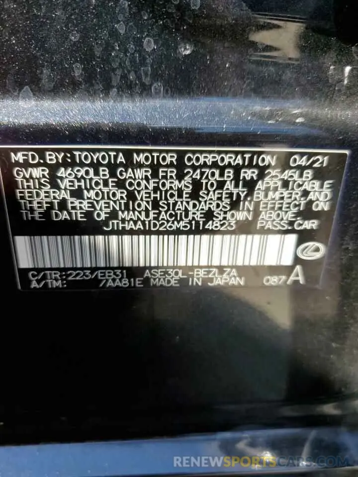 13 fotografías del automóvil dañado JTHAA1D26M5114823 LEXUS IS 2021