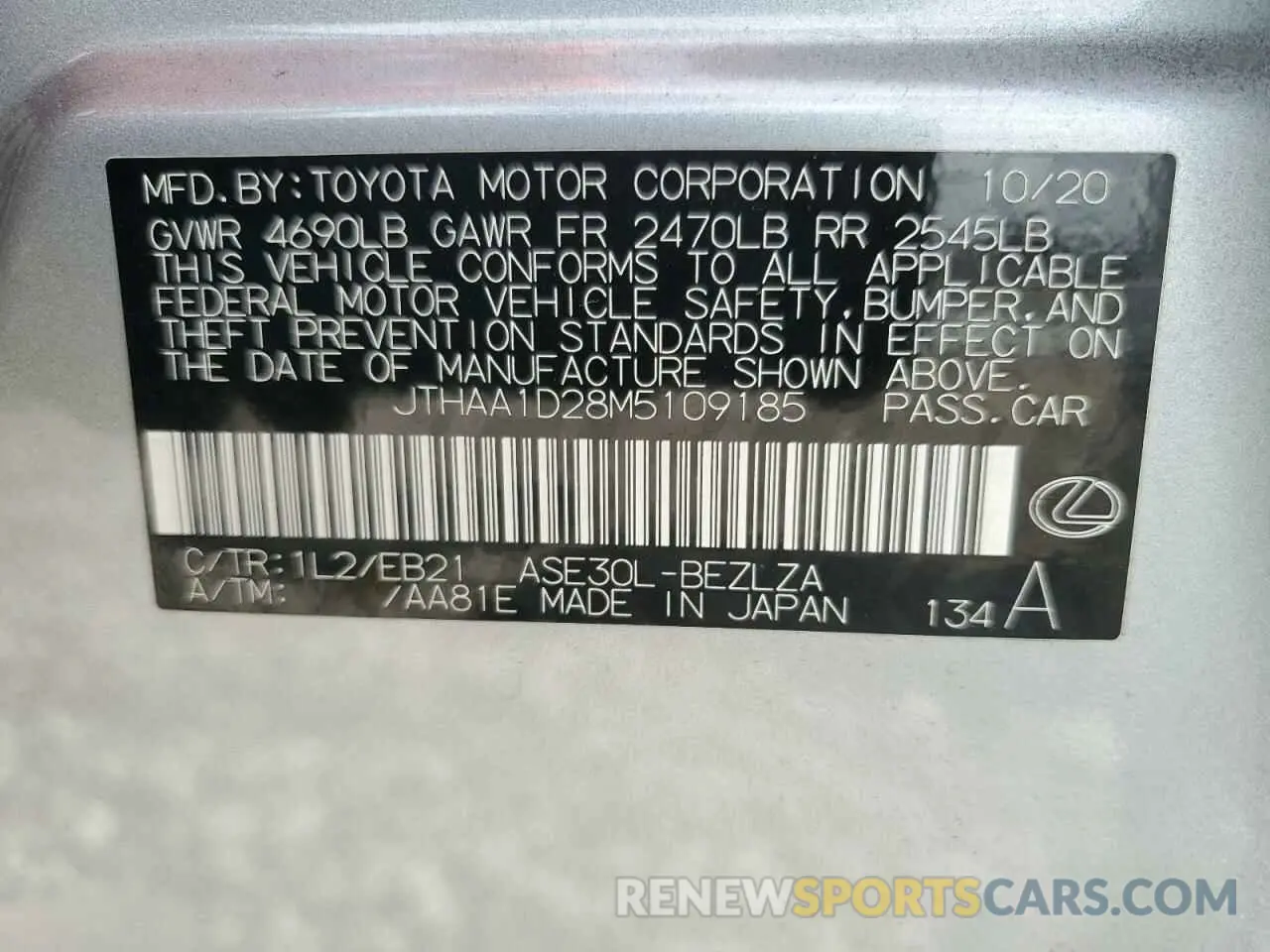 13 fotografías del automóvil dañado JTHAA1D28M5109185 LEXUS IS 2021