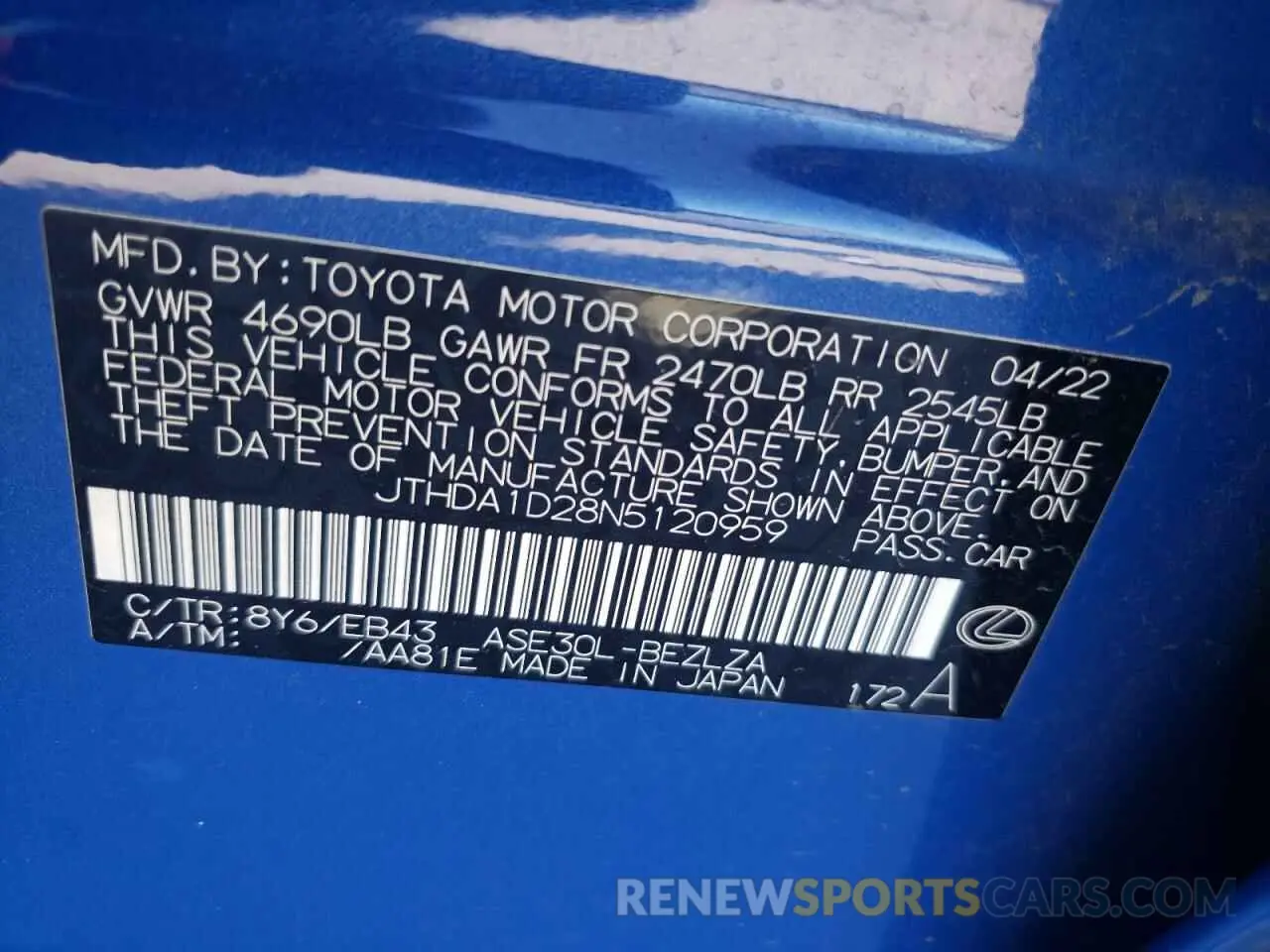 13 fotografías del automóvil dañado JTHDA1D28N5120959 LEXUS IS 2022