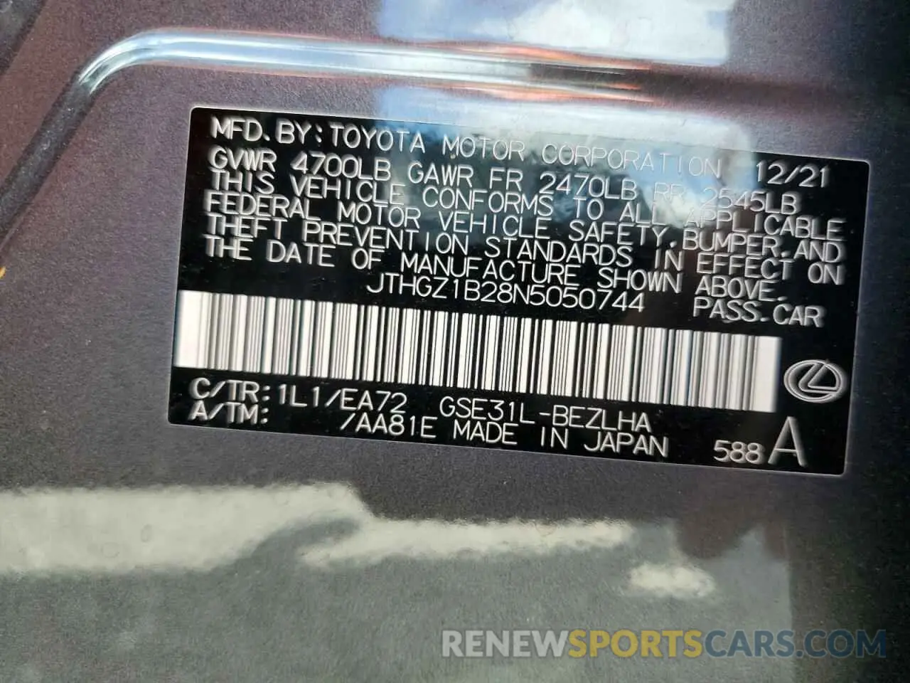 13 fotografías del automóvil dañado JTHGZ1B28N5050744 LEXUS IS 2022