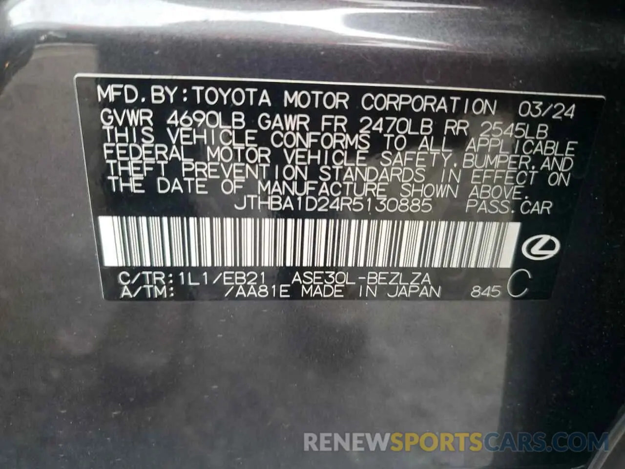 13 fotografías del automóvil dañado JTHBA1D24R5130885 LEXUS IS 2024