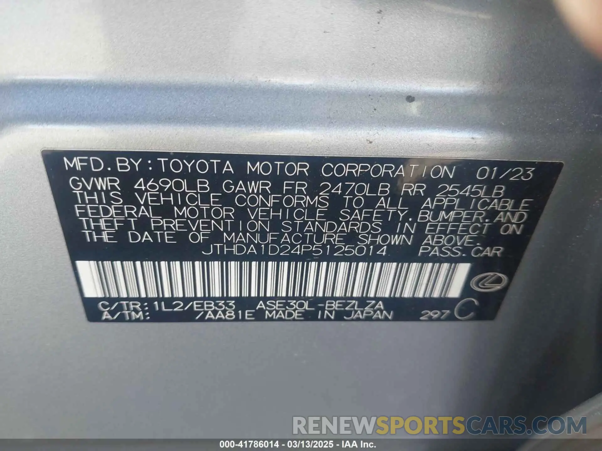 9 fotografías del automóvil dañado JTHDA1D24P5125014 LEXUS IS 300 2023