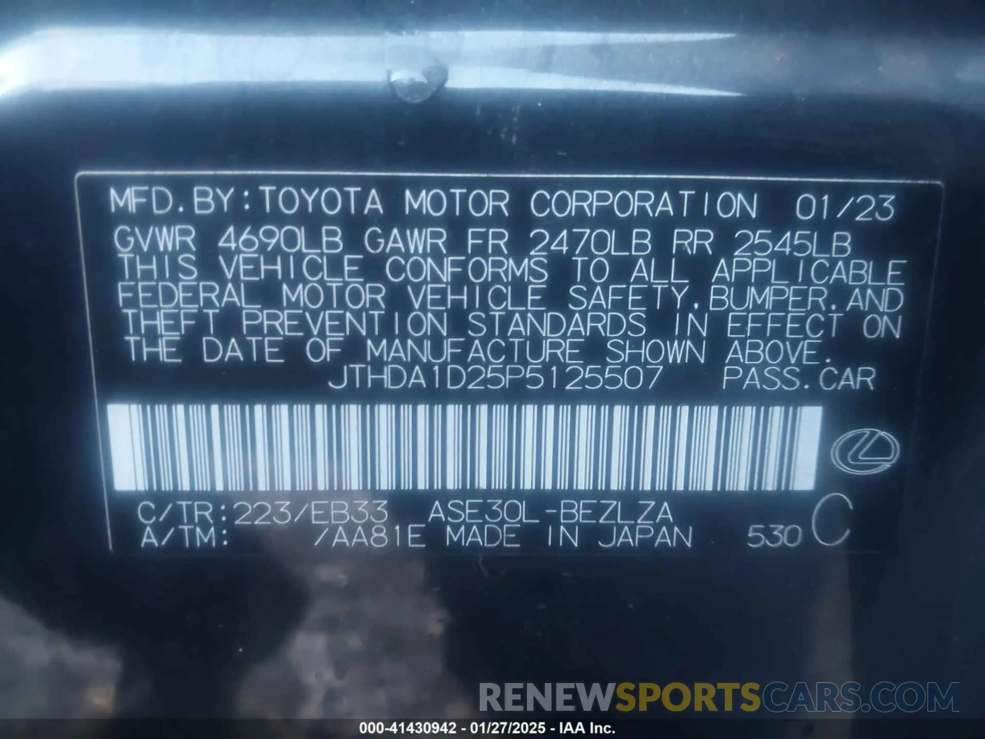 9 fotografías del automóvil dañado JTHDA1D25P5125507 LEXUS IS 300 2023