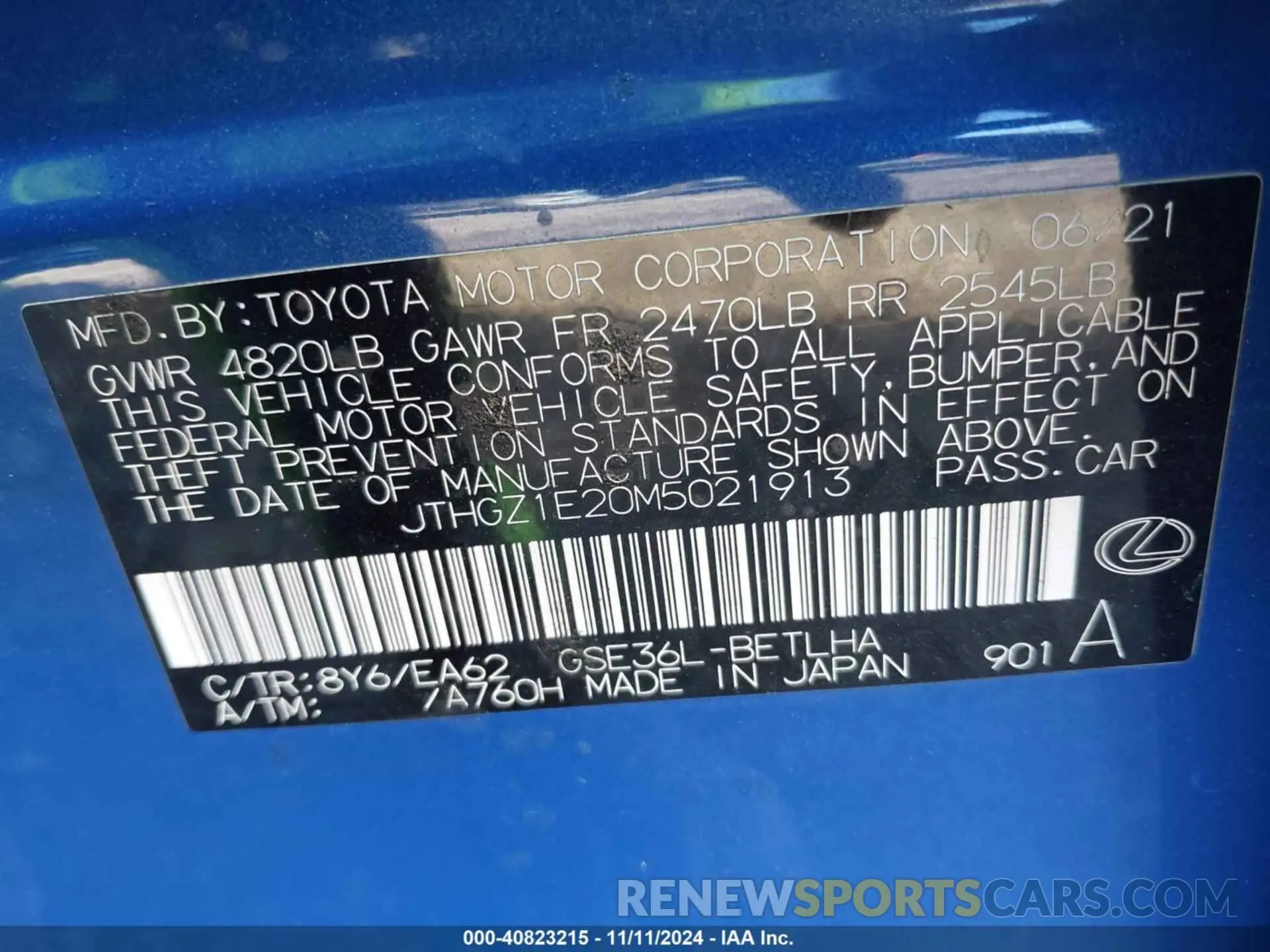 9 fotografías del automóvil dañado JTHGZ1E20M5021913 LEXUS IS 350 2021