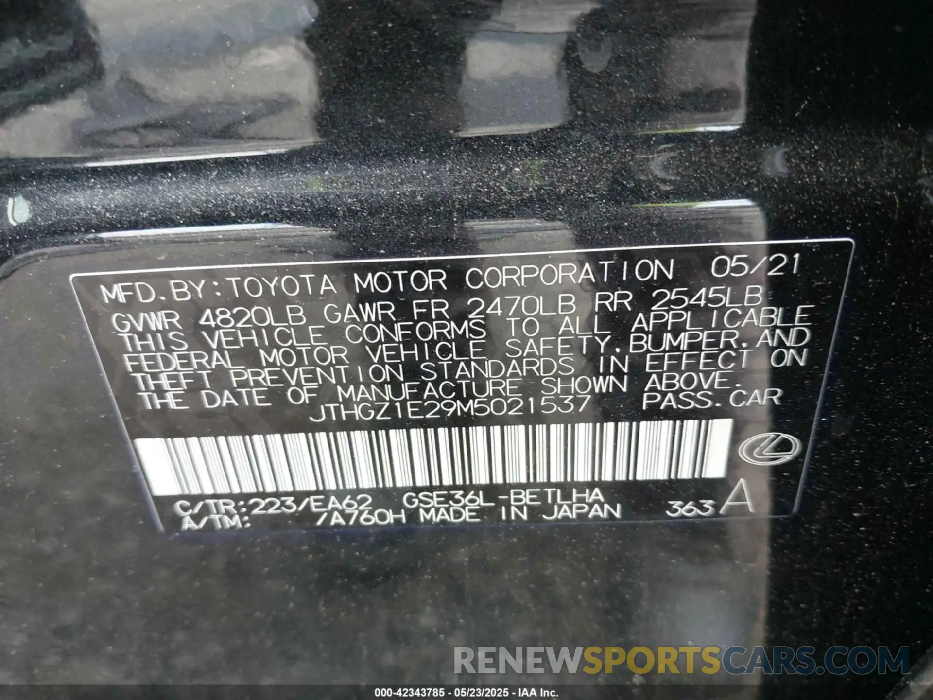 9 fotografías del automóvil dañado JTHGZ1E29M5021537 LEXUS IS 350 2021