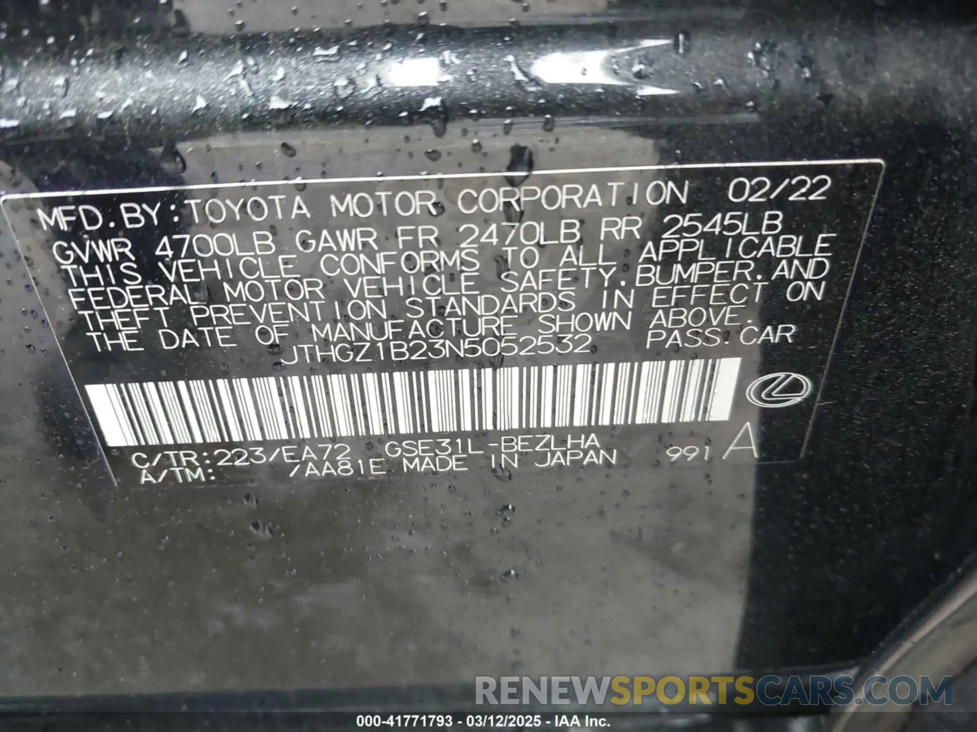 9 fotografías del automóvil dañado JTHGZ1B23N5052532 LEXUS IS 350 2022