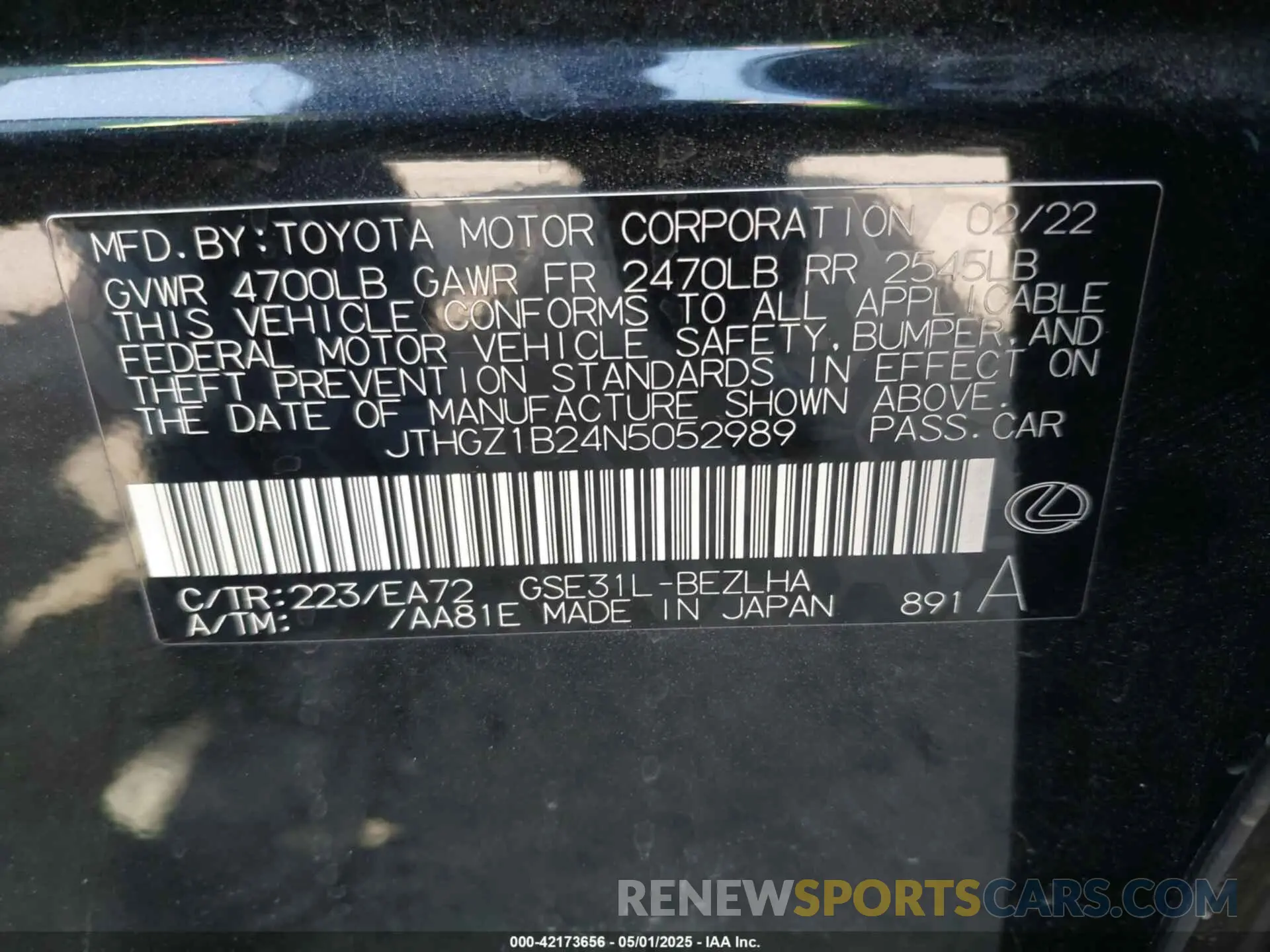 9 fotografías del automóvil dañado JTHGZ1B24N5052989 LEXUS IS 350 2022