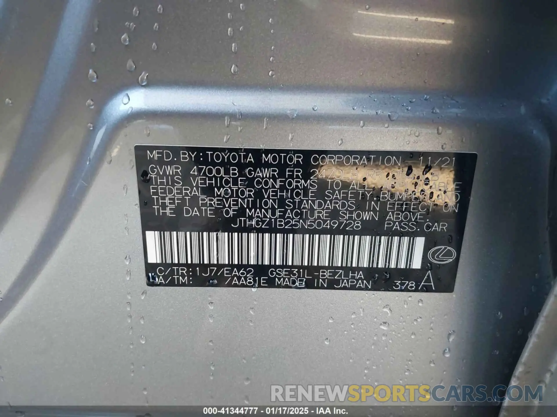 9 fotografías del automóvil dañado JTHGZ1B25N5049728 LEXUS IS 350 2022