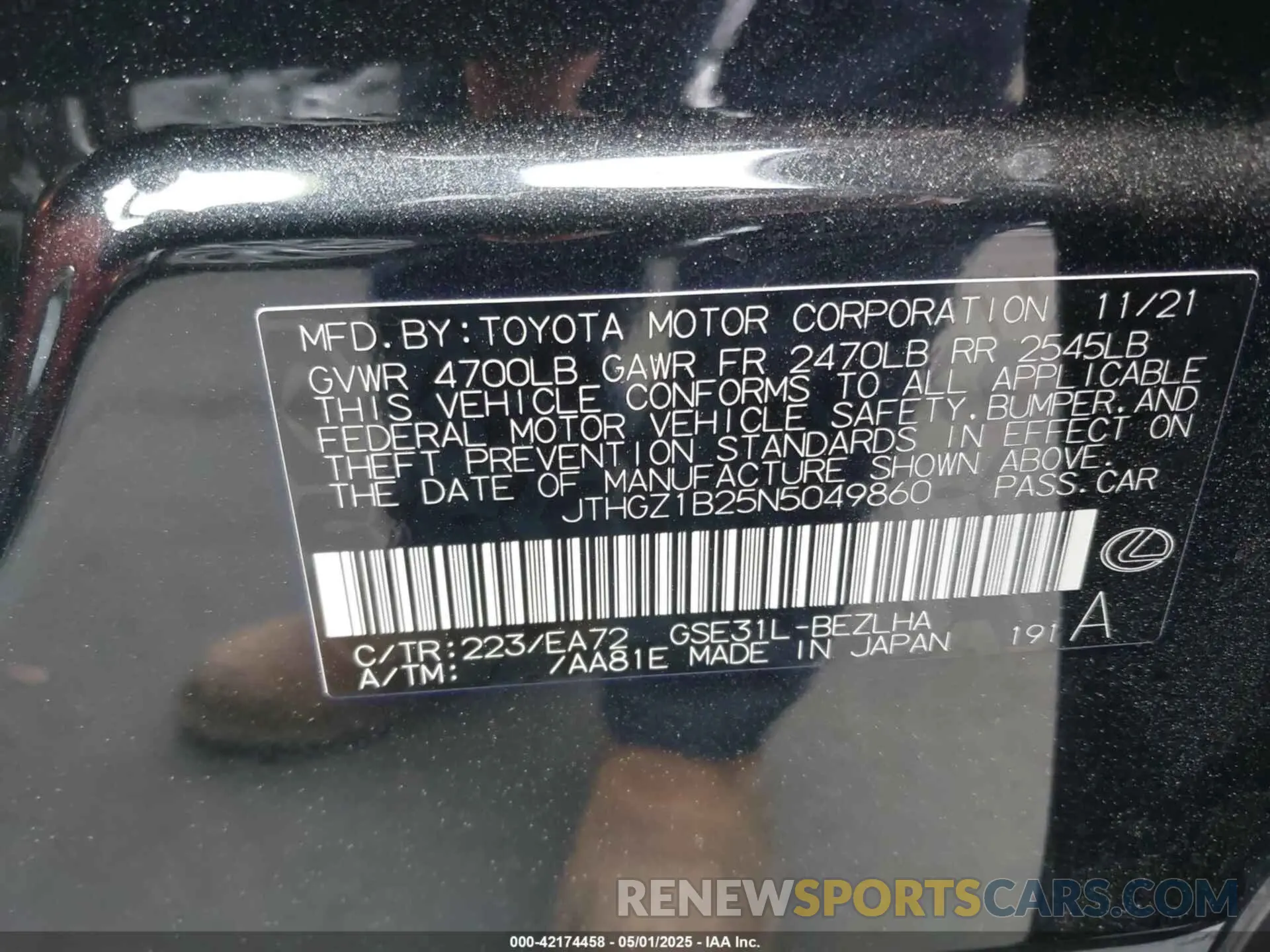 9 fotografías del automóvil dañado JTHGZ1B25N5049860 LEXUS IS 350 2022