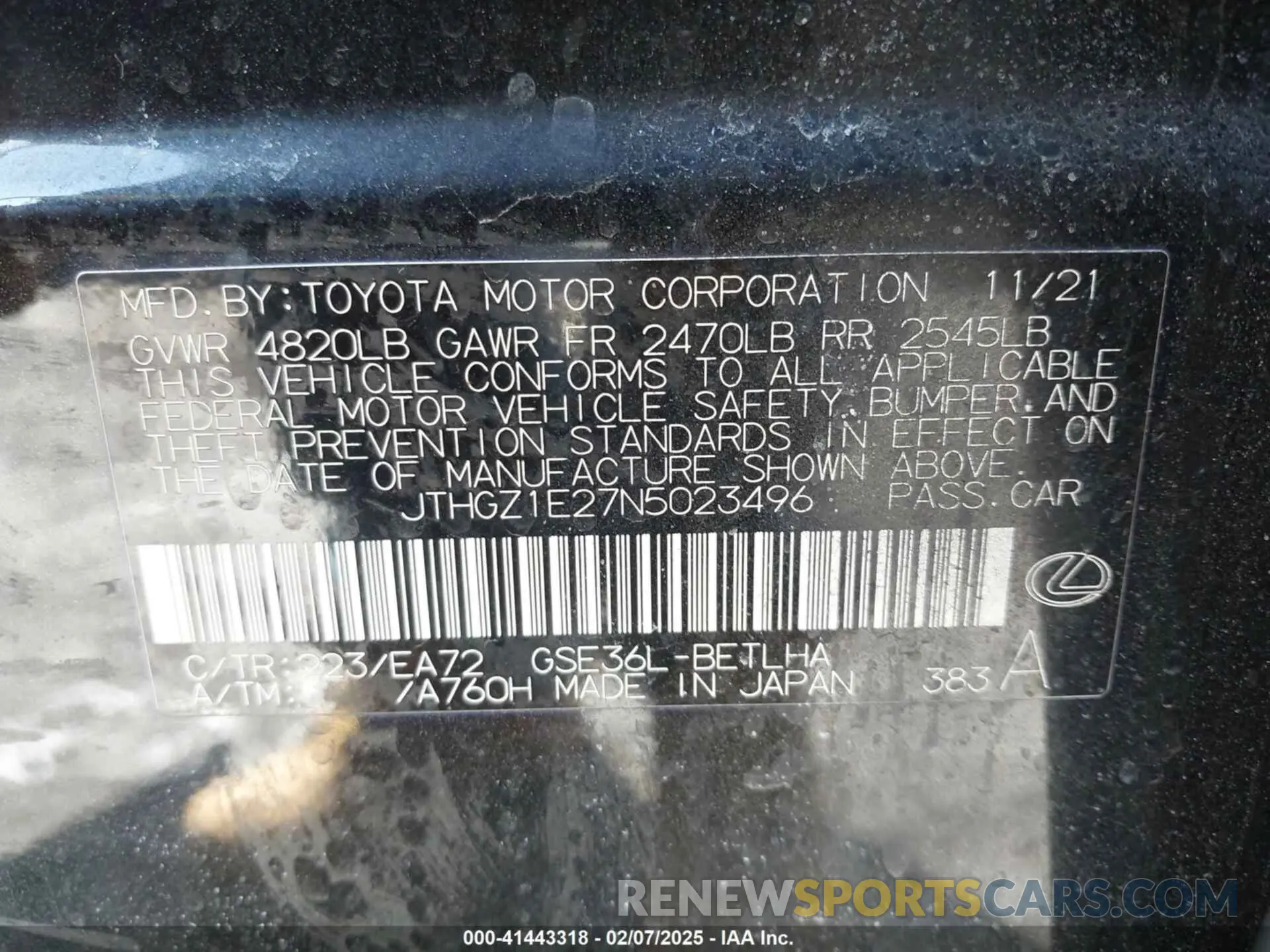 9 fotografías del automóvil dañado JTHGZ1E27N5023496 LEXUS IS 350 2022