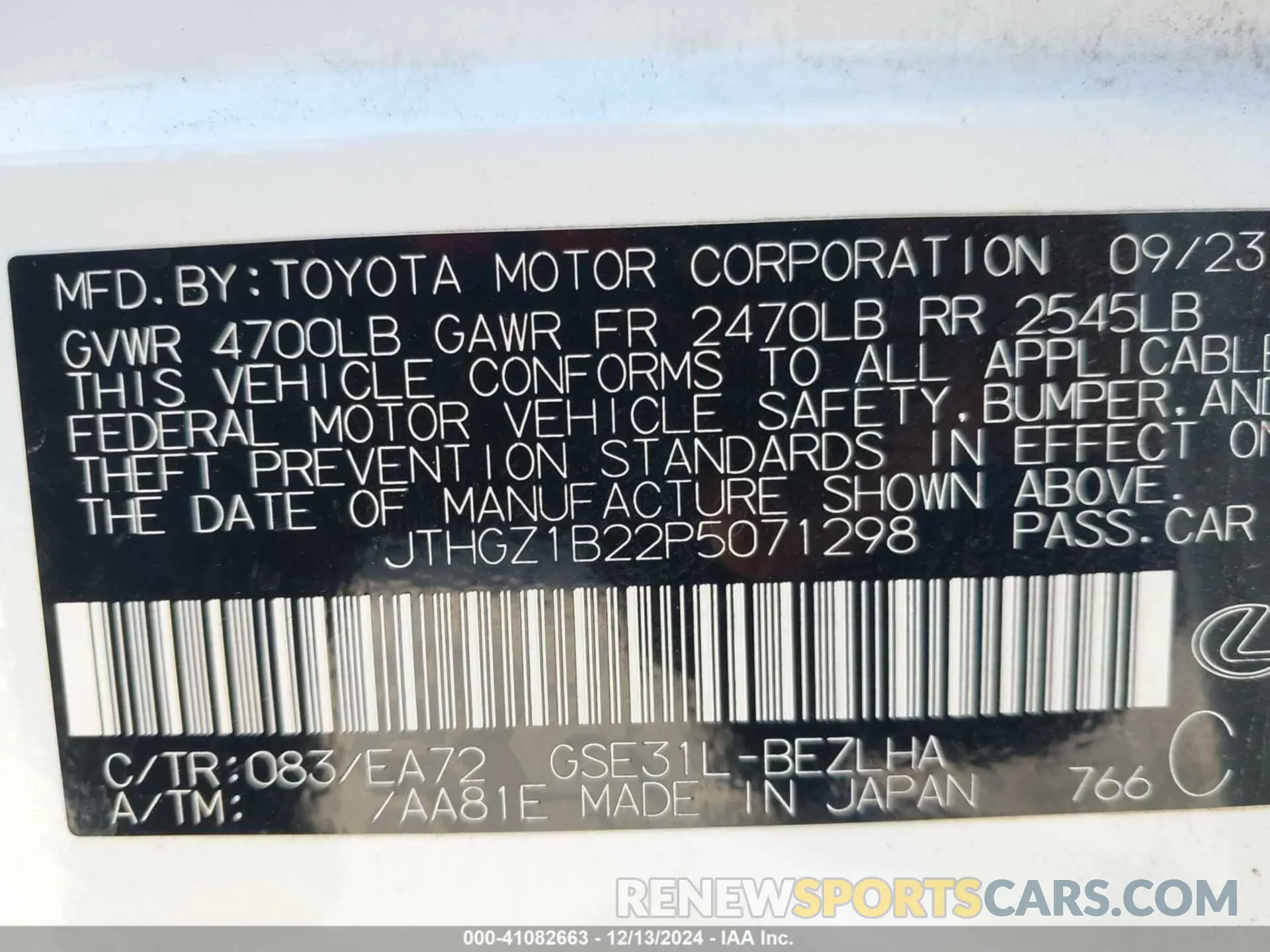 9 fotografías del automóvil dañado JTHGZ1B22P5071298 LEXUS IS 350 2023