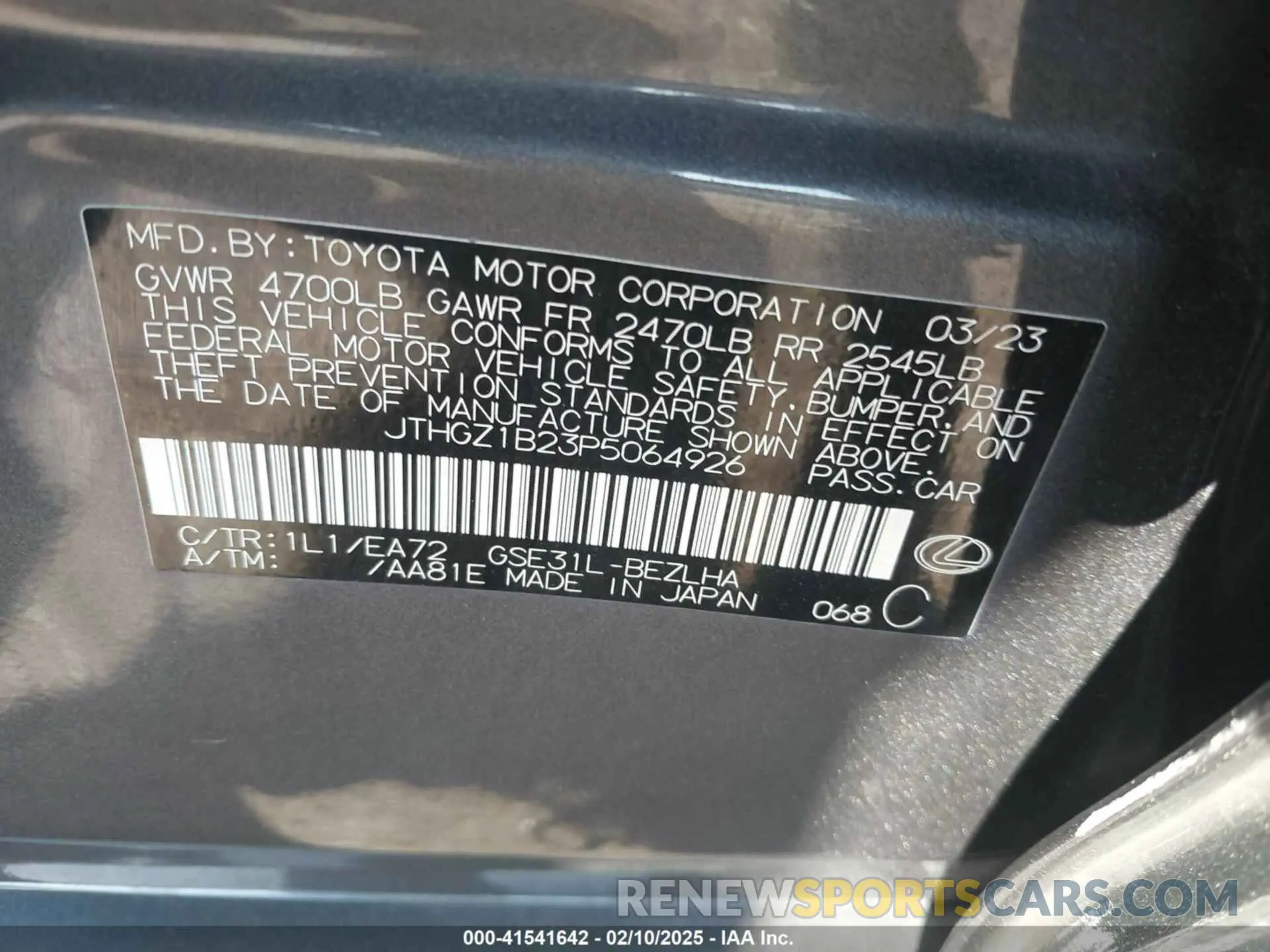 9 fotografías del automóvil dañado JTHGZ1B23P5064926 LEXUS IS 350 2023