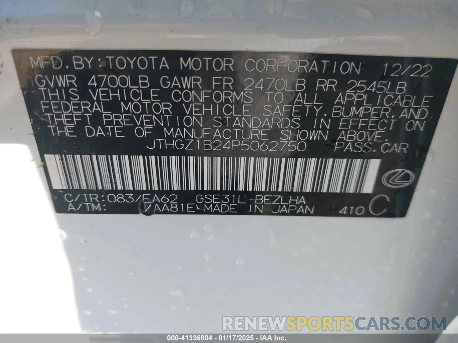 9 fotografías del automóvil dañado JTHGZ1B24P5062750 LEXUS IS 350 2023