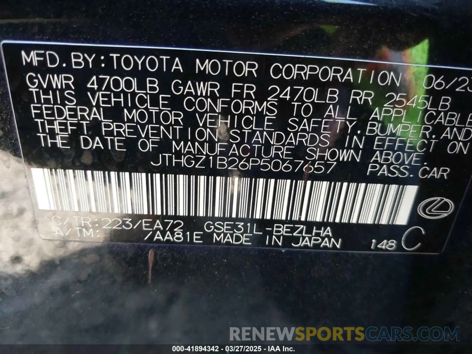 9 fotografías del automóvil dañado JTHGZ1B26P5067657 LEXUS IS 350 2023