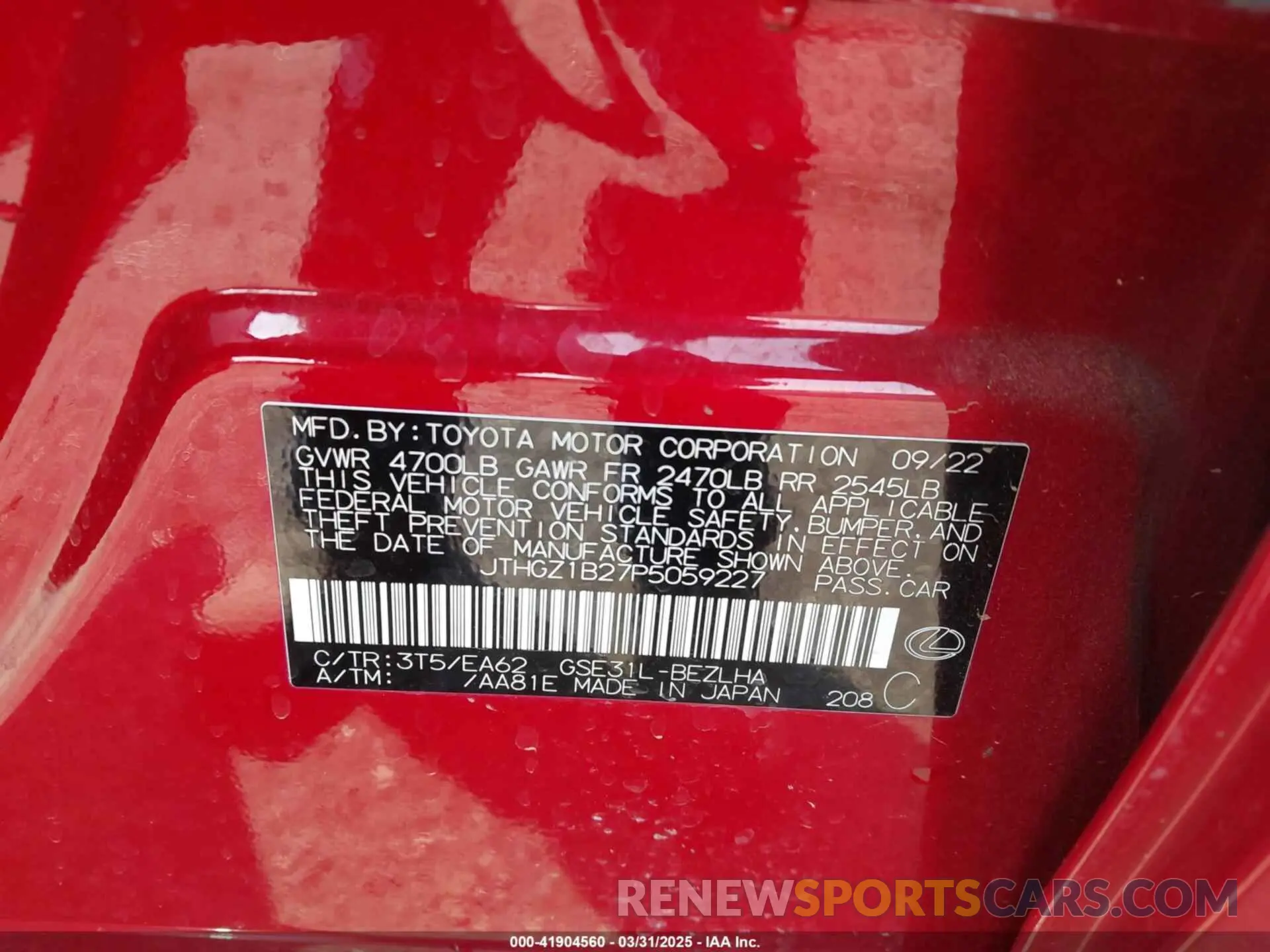 9 fotografías del automóvil dañado JTHGZ1B27P5059227 LEXUS IS 350 2023
