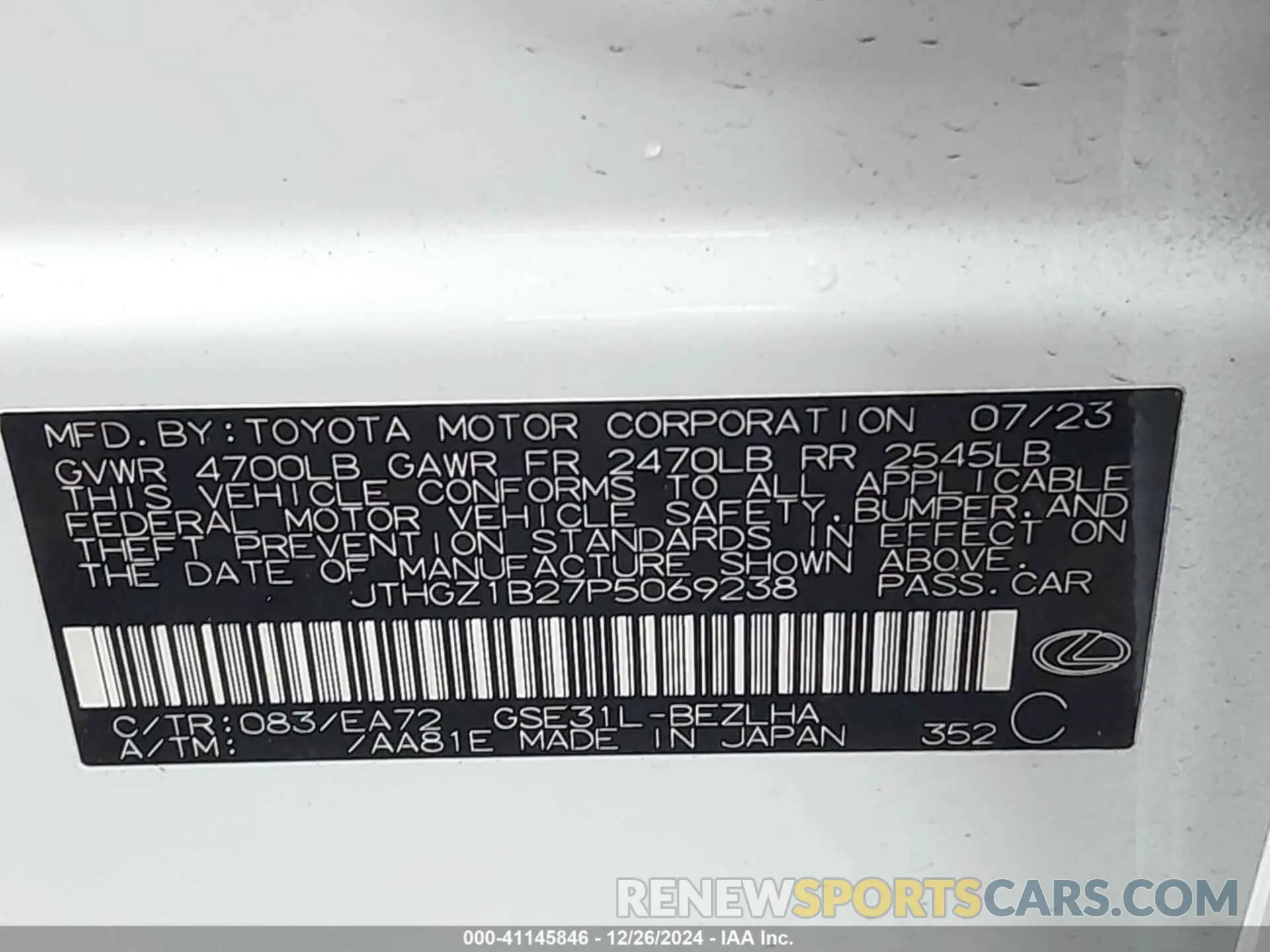 9 fotografías del automóvil dañado JTHGZ1B27P5069238 LEXUS IS 350 2023