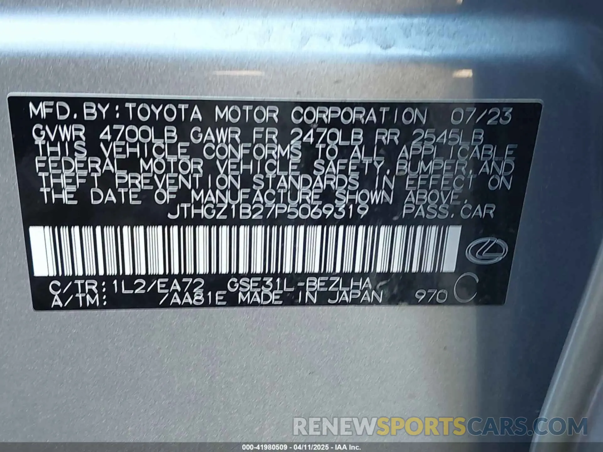 9 fotografías del automóvil dañado JTHGZ1B27P5069319 LEXUS IS 350 2023