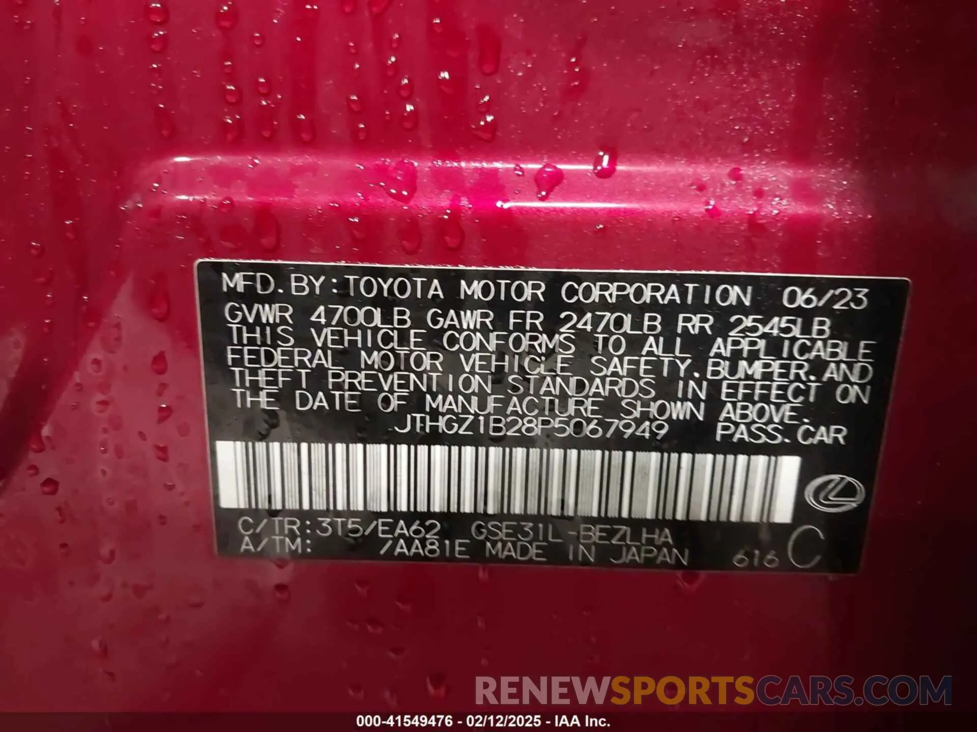 9 fotografías del automóvil dañado JTHGZ1B28P5067949 LEXUS IS 350 2023