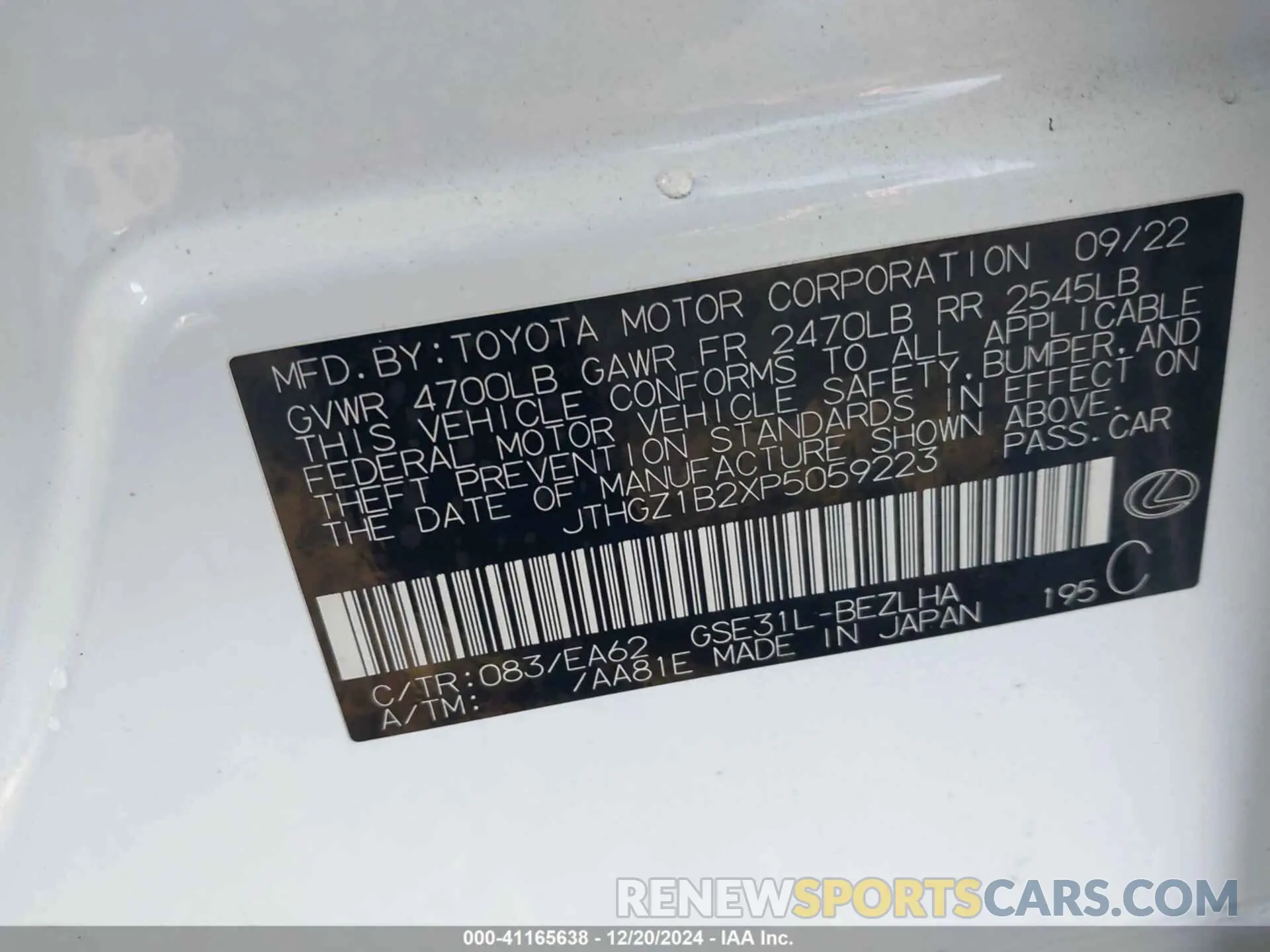 9 fotografías del automóvil dañado JTHGZ1B2XP5059223 LEXUS IS 350 2023