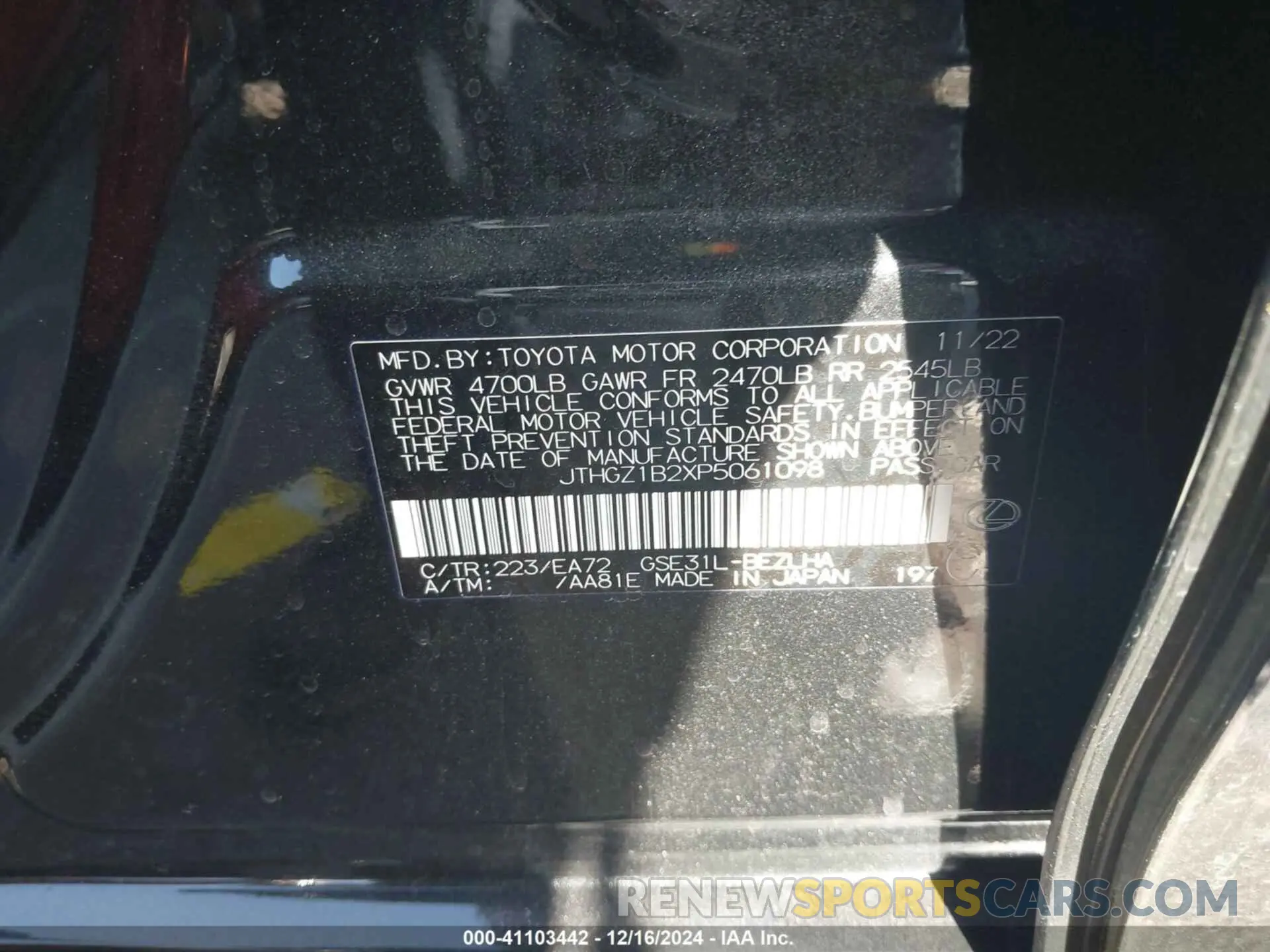9 fotografías del automóvil dañado JTHGZ1B2XP5061098 LEXUS IS 350 2023