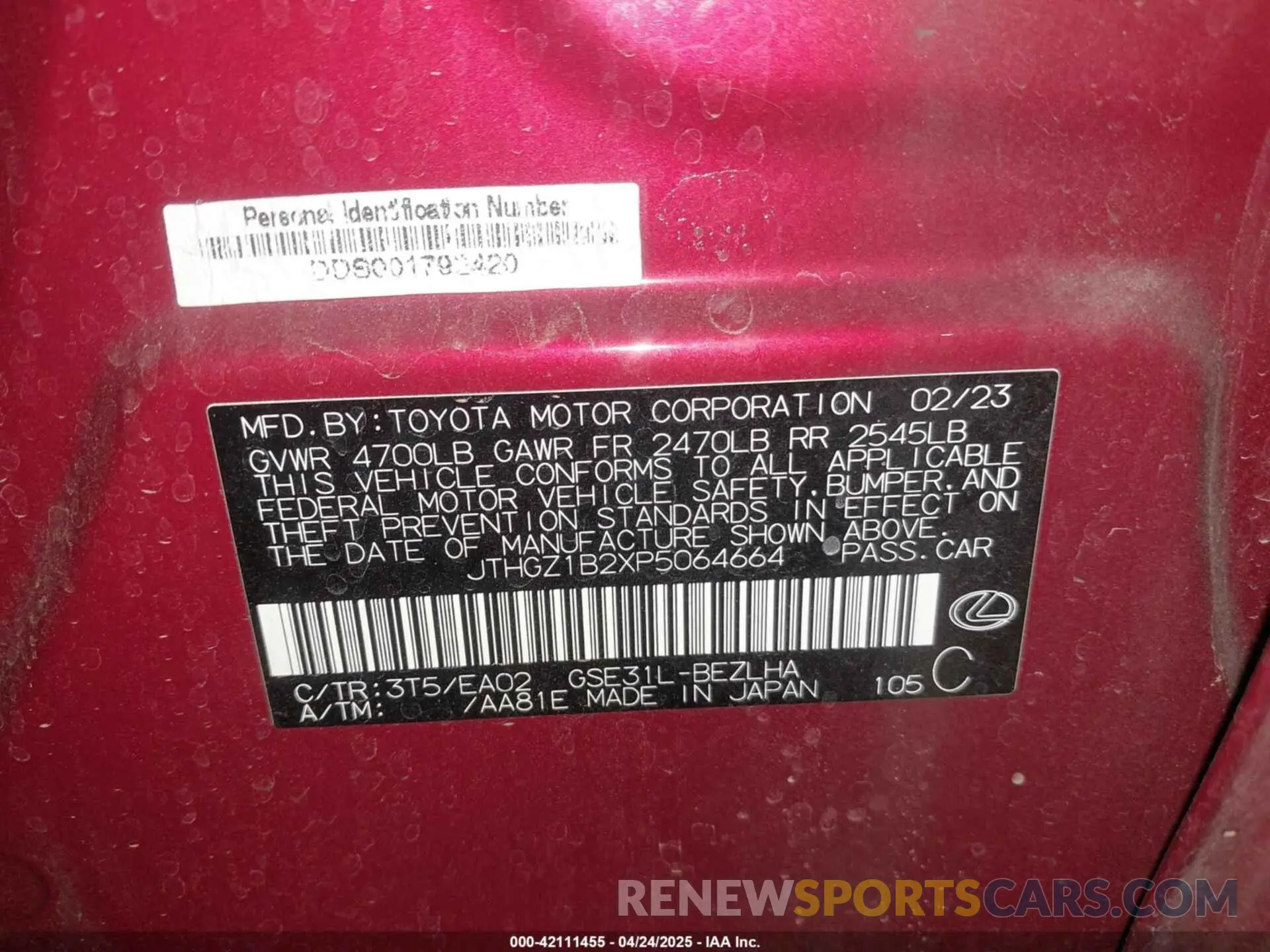 9 fotografías del automóvil dañado JTHGZ1B2XP5064664 LEXUS IS 350 2023