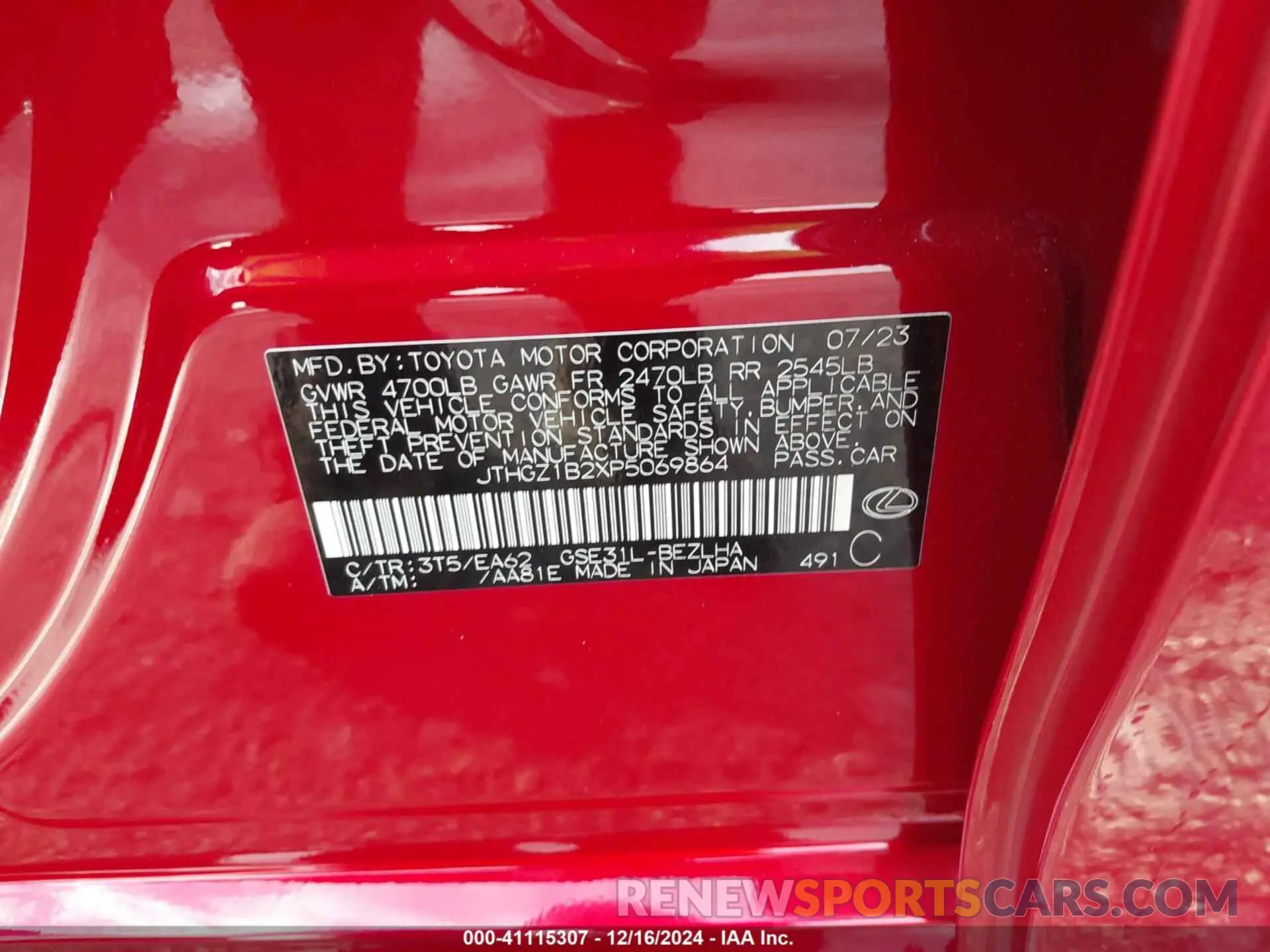 9 fotografías del automóvil dañado JTHGZ1B2XP5069864 LEXUS IS 350 2023