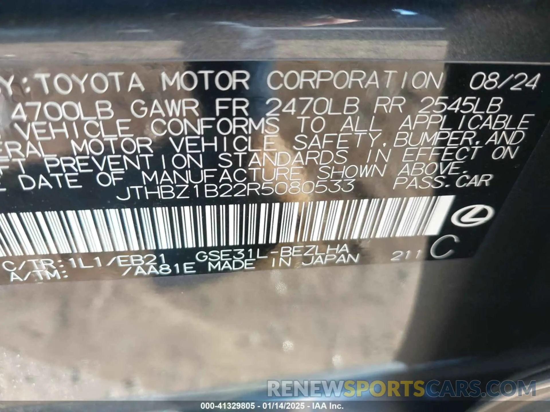 9 fotografías del automóvil dañado JTHBZ1B22R5080533 LEXUS IS 350 2024