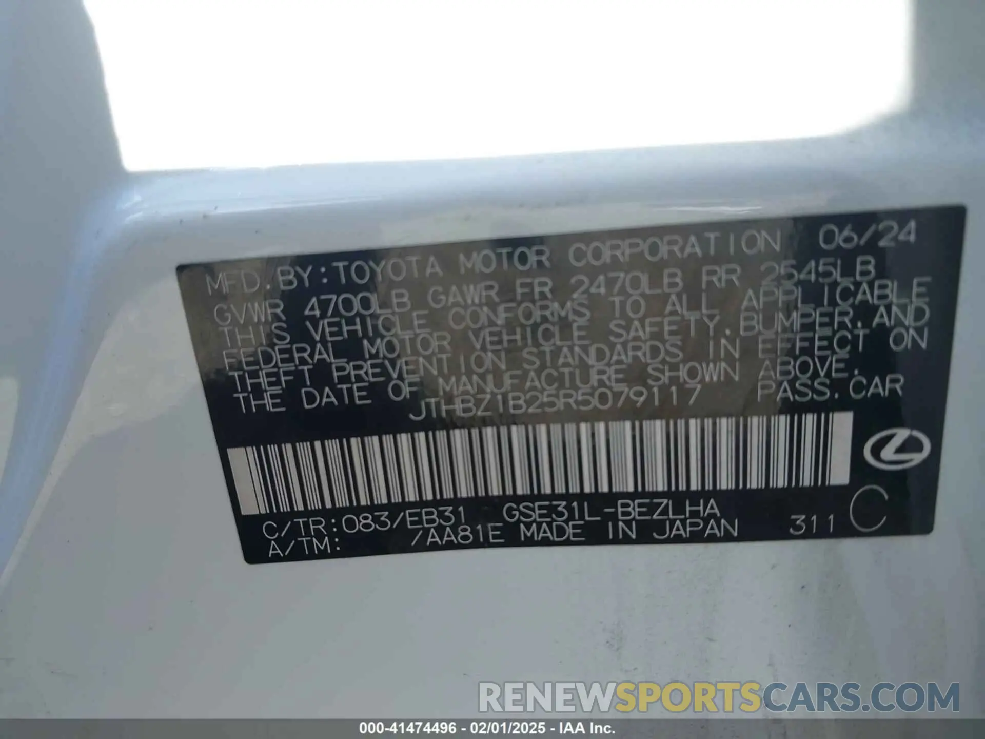 9 fotografías del automóvil dañado JTHBZ1B25R5079117 LEXUS IS 350 2024