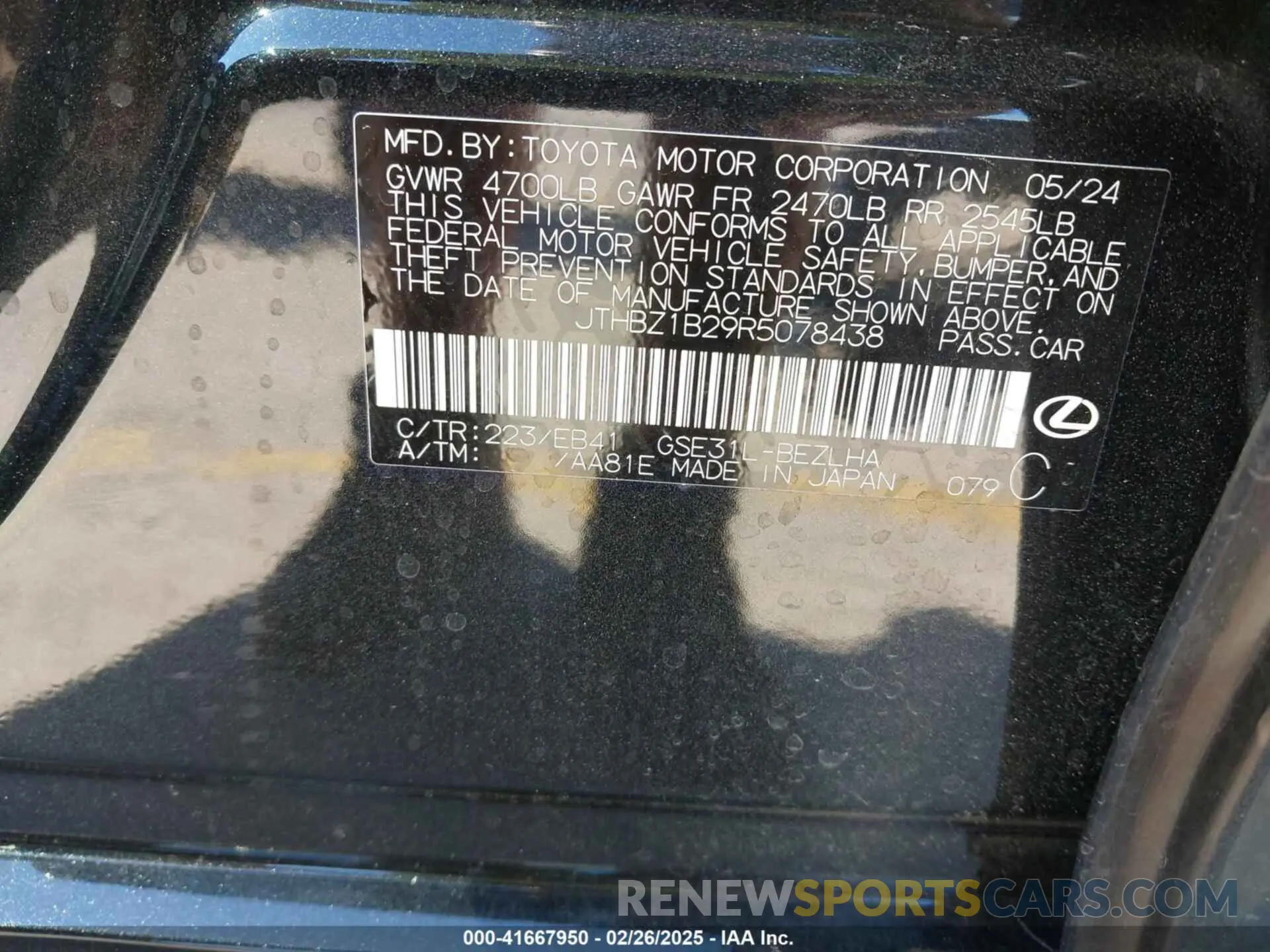 9 fotografías del automóvil dañado JTHBZ1B29R5078438 LEXUS IS 350 2024