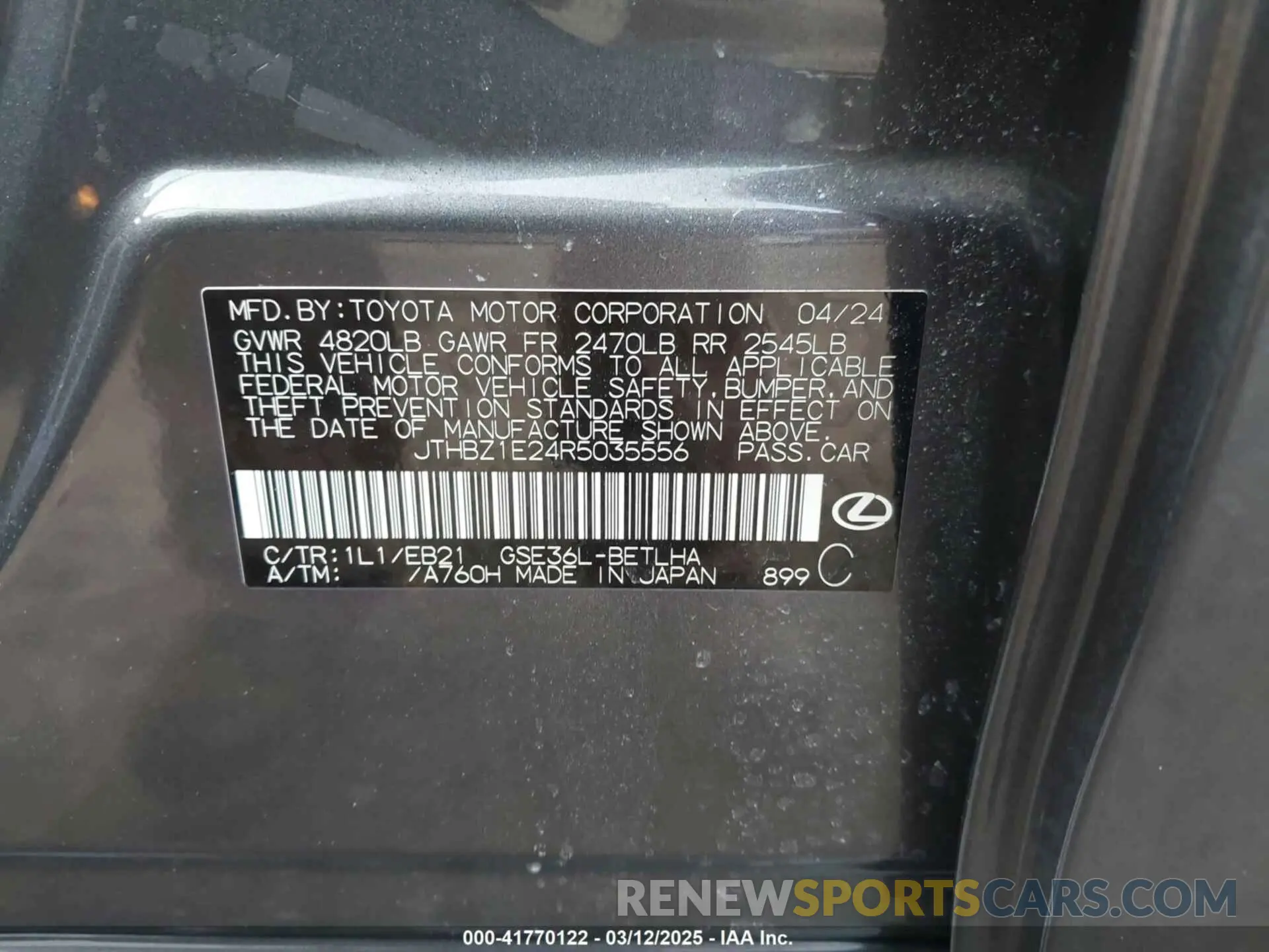 9 fotografías del automóvil dañado JTHBZ1E24R5035556 LEXUS IS 350 2024