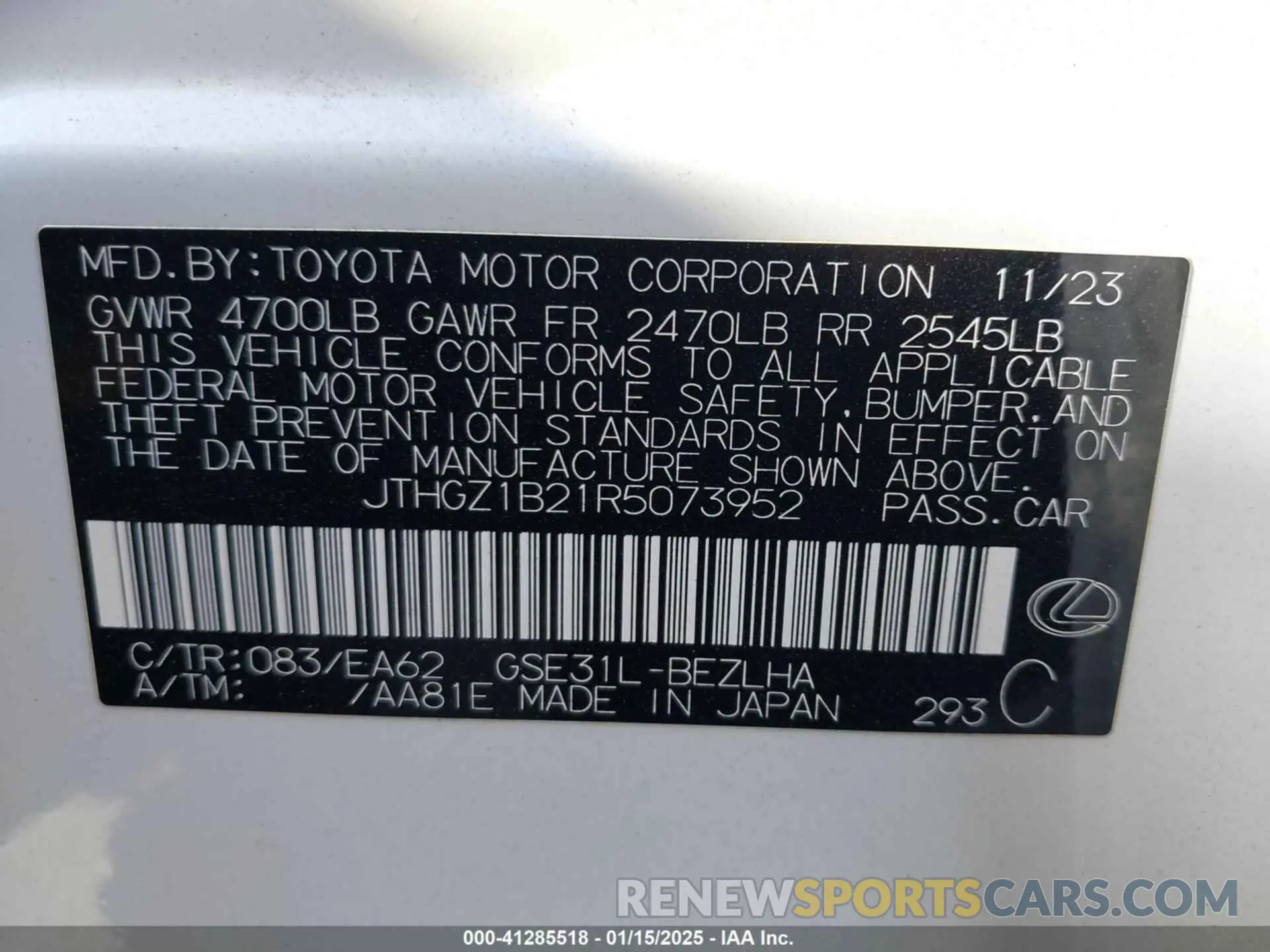 9 fotografías del automóvil dañado JTHGZ1B21R5073952 LEXUS IS 350 2024