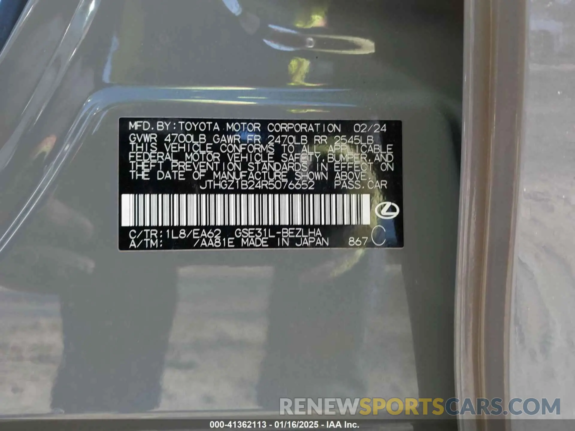 9 fotografías del automóvil dañado JTHGZ1B24R5076652 LEXUS IS 350 2024
