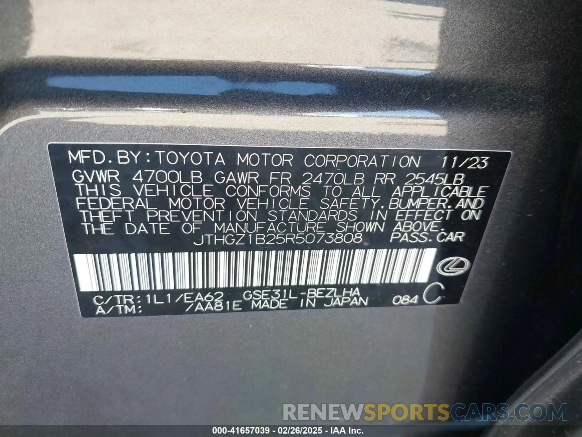 9 fotografías del automóvil dañado JTHGZ1B25R5073808 LEXUS IS 350 2024
